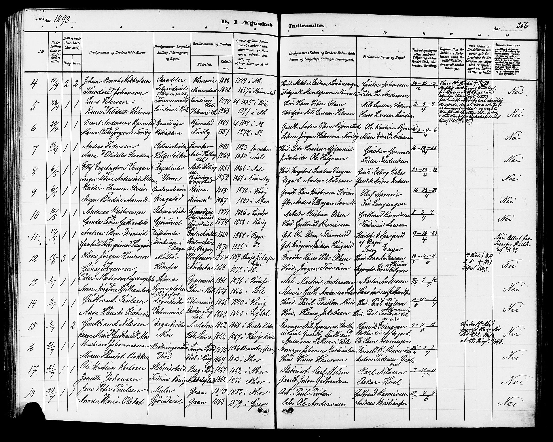 Norderhov kirkebøker, AV/SAKO-A-237/G/Ga/L0008: Parish register (copy) no. I 8, 1887-1912, p. 356