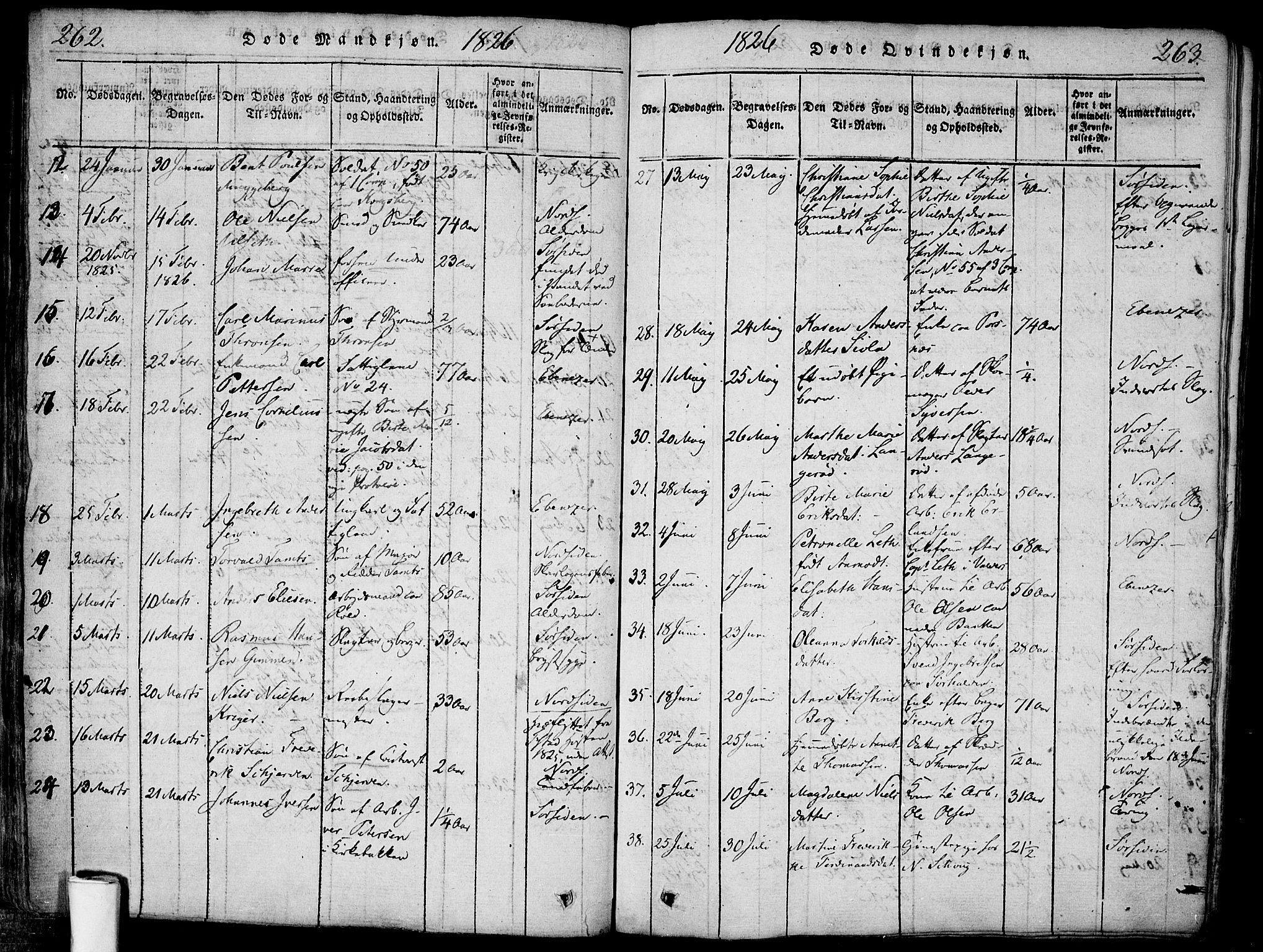 Halden prestekontor Kirkebøker, AV/SAO-A-10909/F/Fa/L0003: Parish register (official) no. I 3, 1815-1834, p. 262-263