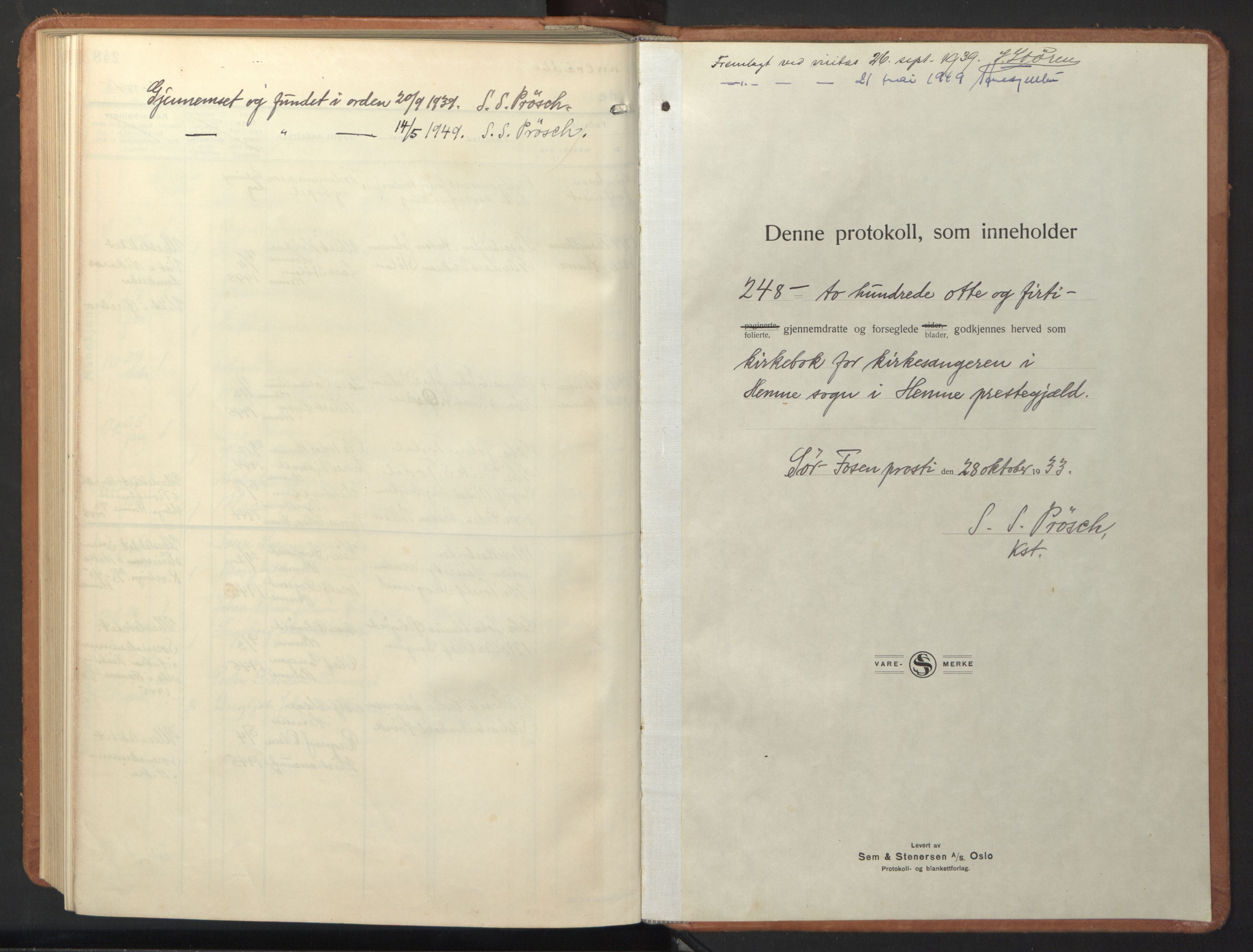 Ministerialprotokoller, klokkerbøker og fødselsregistre - Sør-Trøndelag, SAT/A-1456/630/L0508: Parish register (copy) no. 630C06, 1933-1950, p. 249