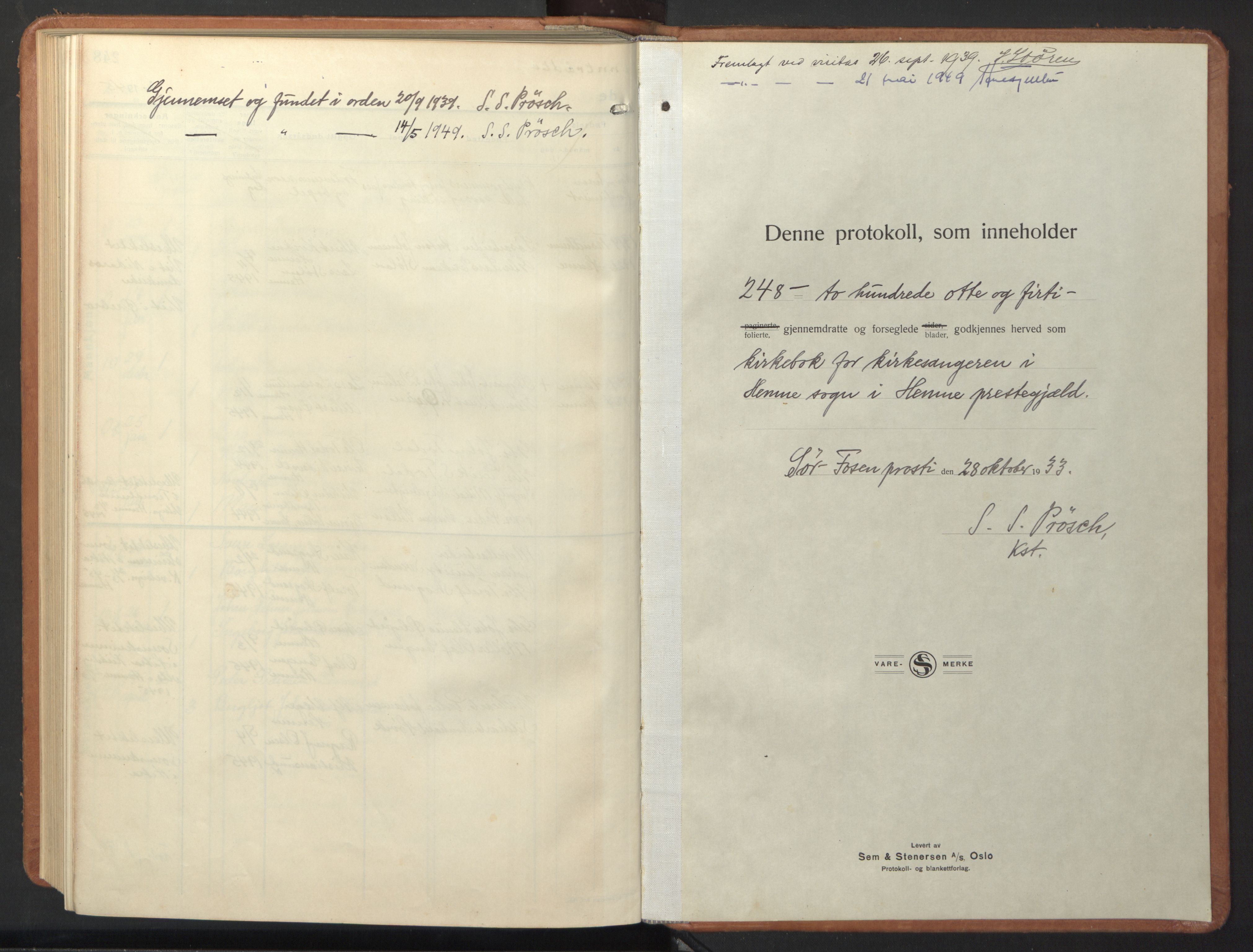 Ministerialprotokoller, klokkerbøker og fødselsregistre - Sør-Trøndelag, AV/SAT-A-1456/630/L0508: Parish register (copy) no. 630C06, 1933-1950, p. 249