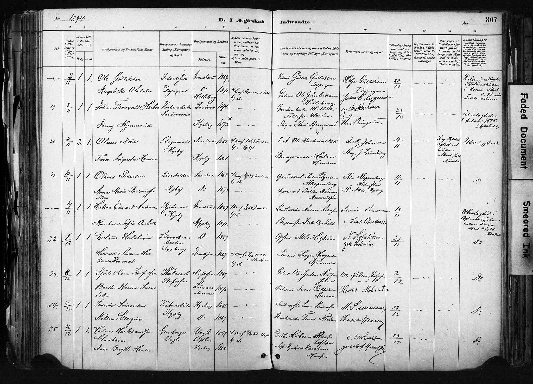 Kongsberg kirkebøker, SAKO/A-22/F/Fb/L0002: Parish register (official) no. II 2, 1886-1896, p. 307