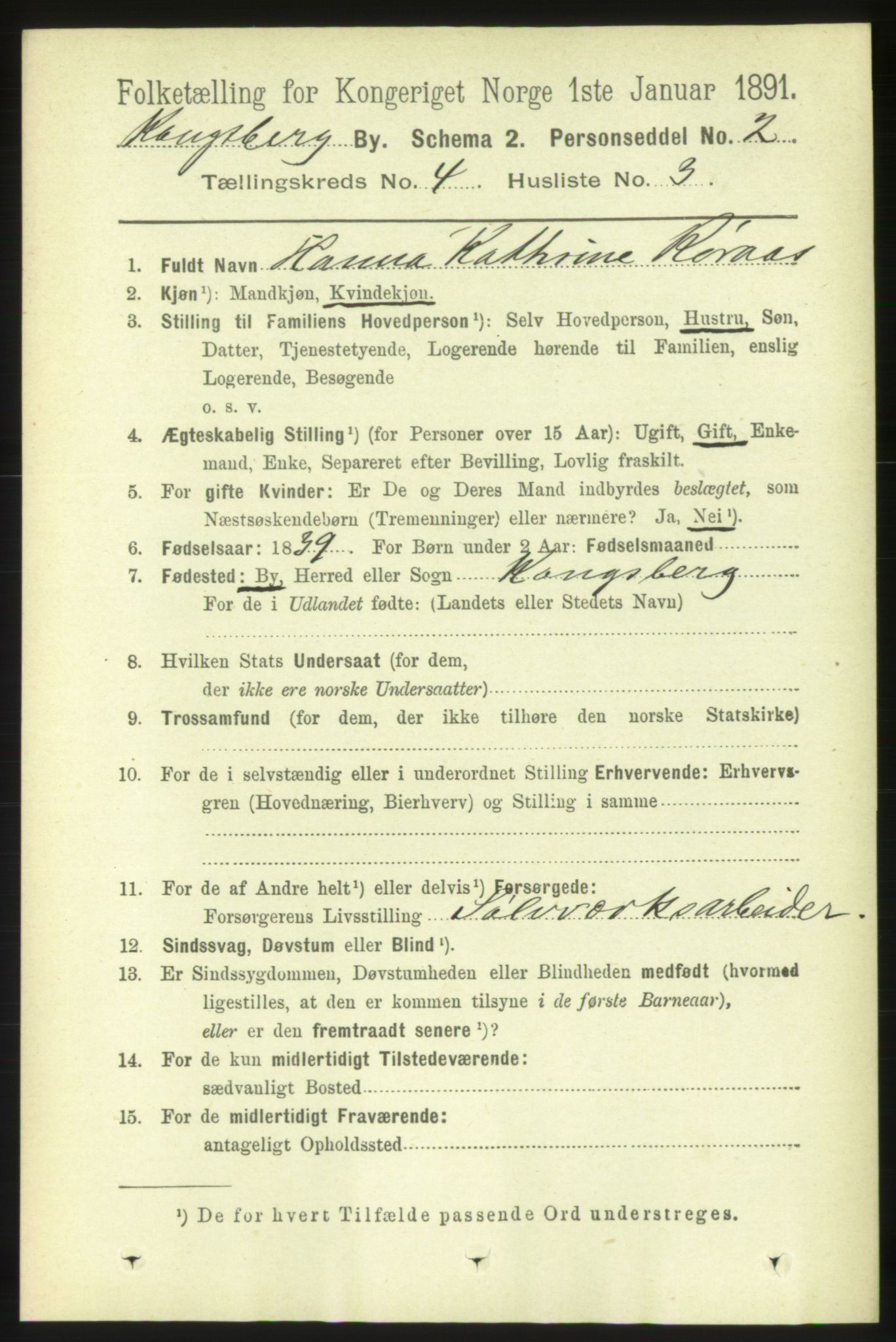 RA, 1891 census for 0604 Kongsberg, 1891, p. 3522