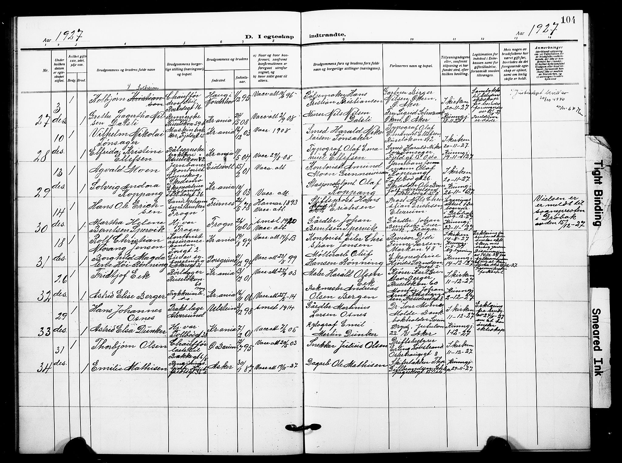 Johannes prestekontor Kirkebøker, SAO/A-10852/F/Fa/L0013: Parish register (official) no. 13, 1919-1930, p. 104