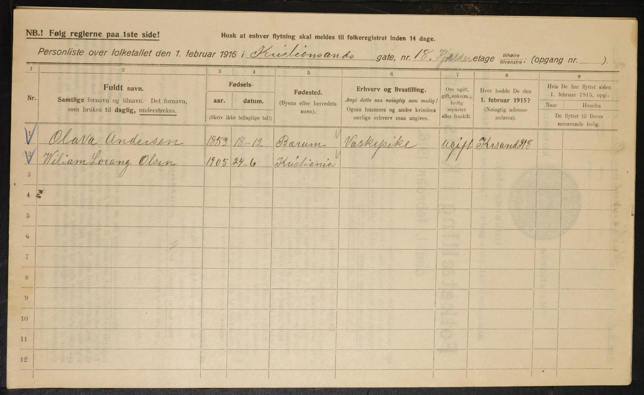 OBA, Municipal Census 1916 for Kristiania, 1916, p. 55631