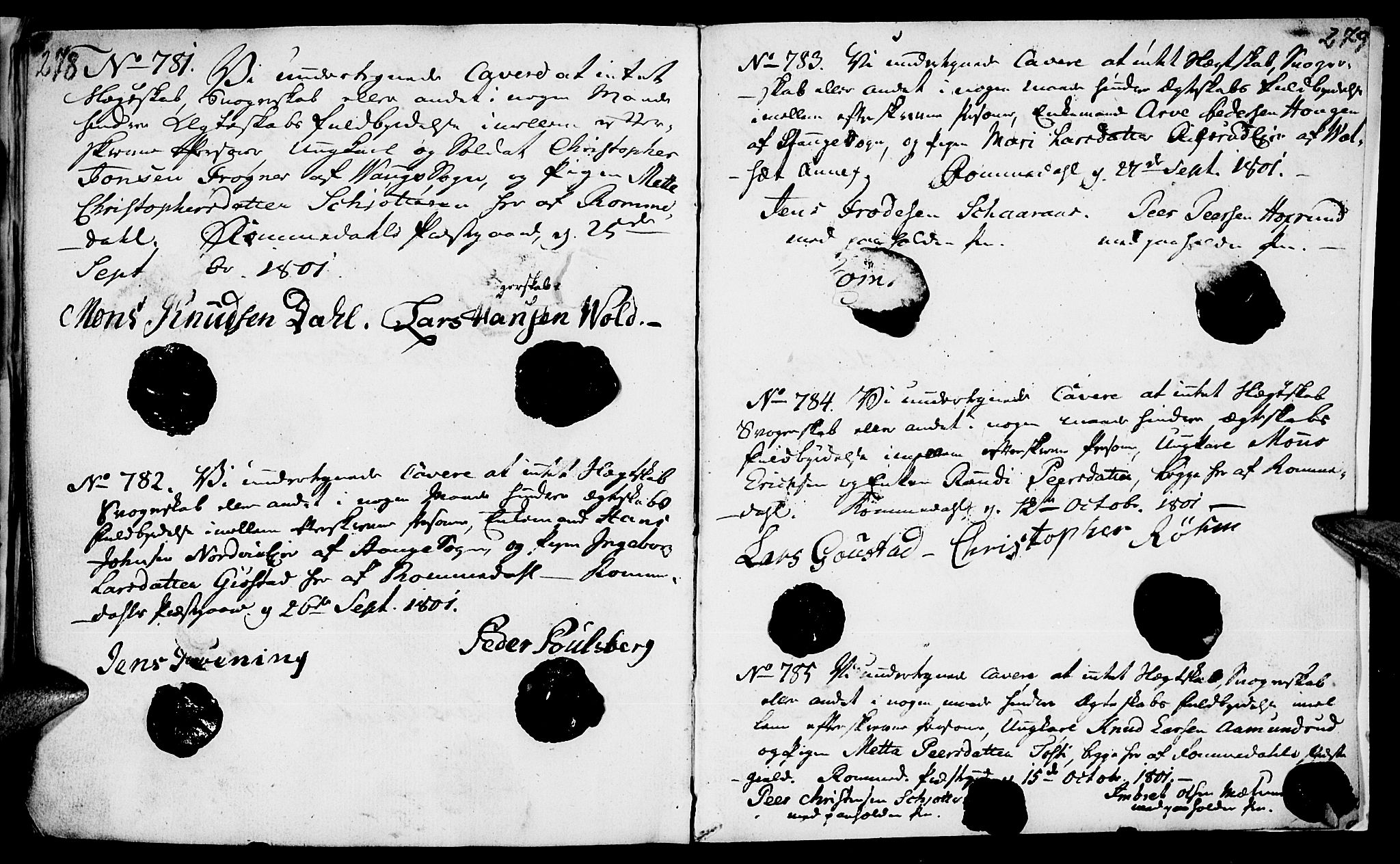 Romedal prestekontor, AV/SAH-PREST-004/I/L0001: Best man's statements no. 1, 1762-1802, p. 278-279