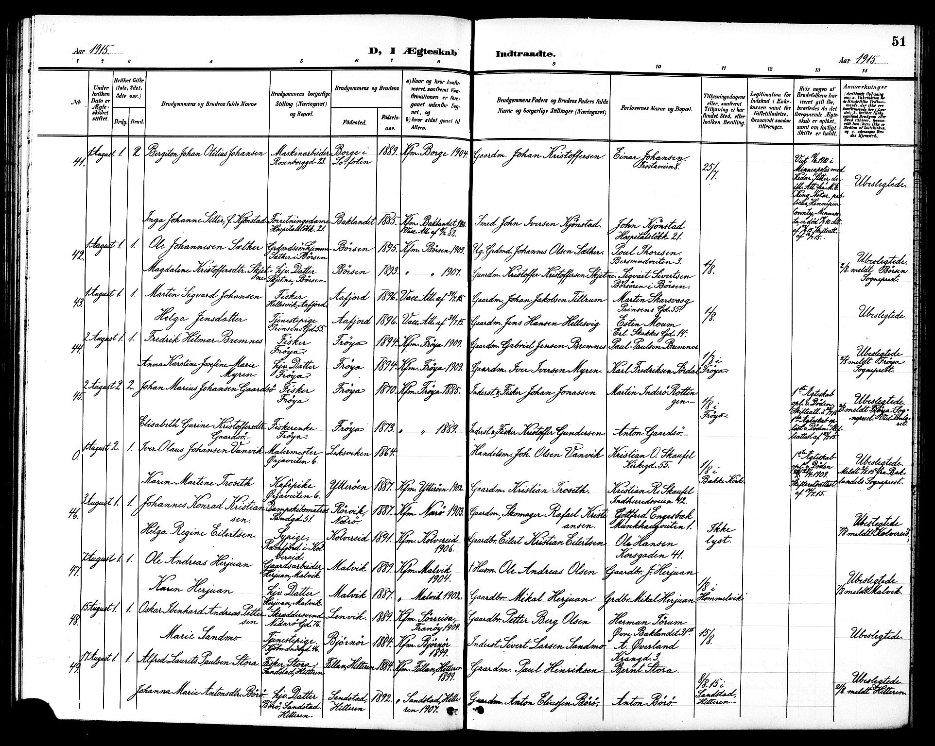 Ministerialprotokoller, klokkerbøker og fødselsregistre - Sør-Trøndelag, AV/SAT-A-1456/602/L0145: Parish register (copy) no. 602C13, 1902-1919, p. 51
