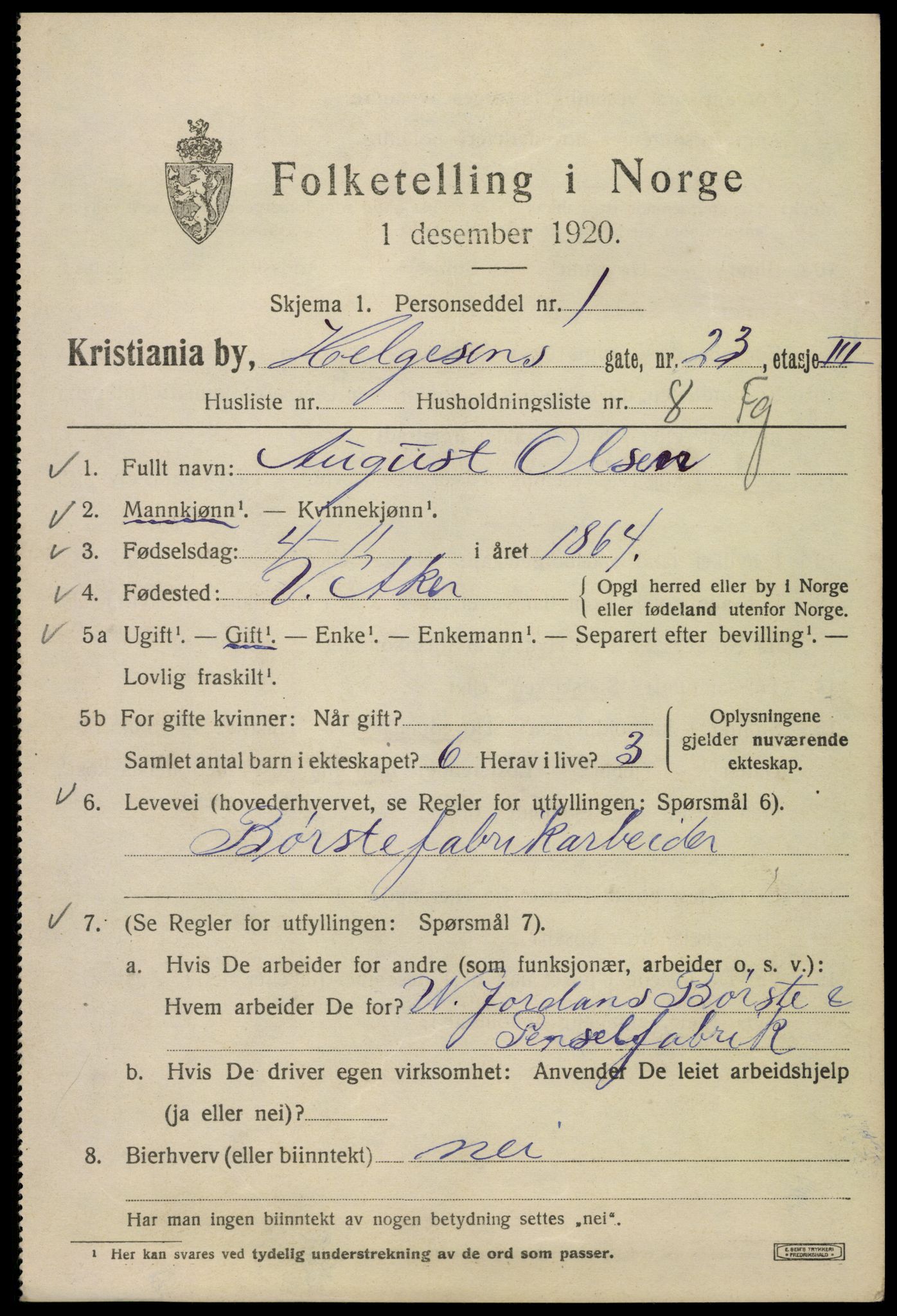 SAO, 1920 census for Kristiania, 1920, p. 284285