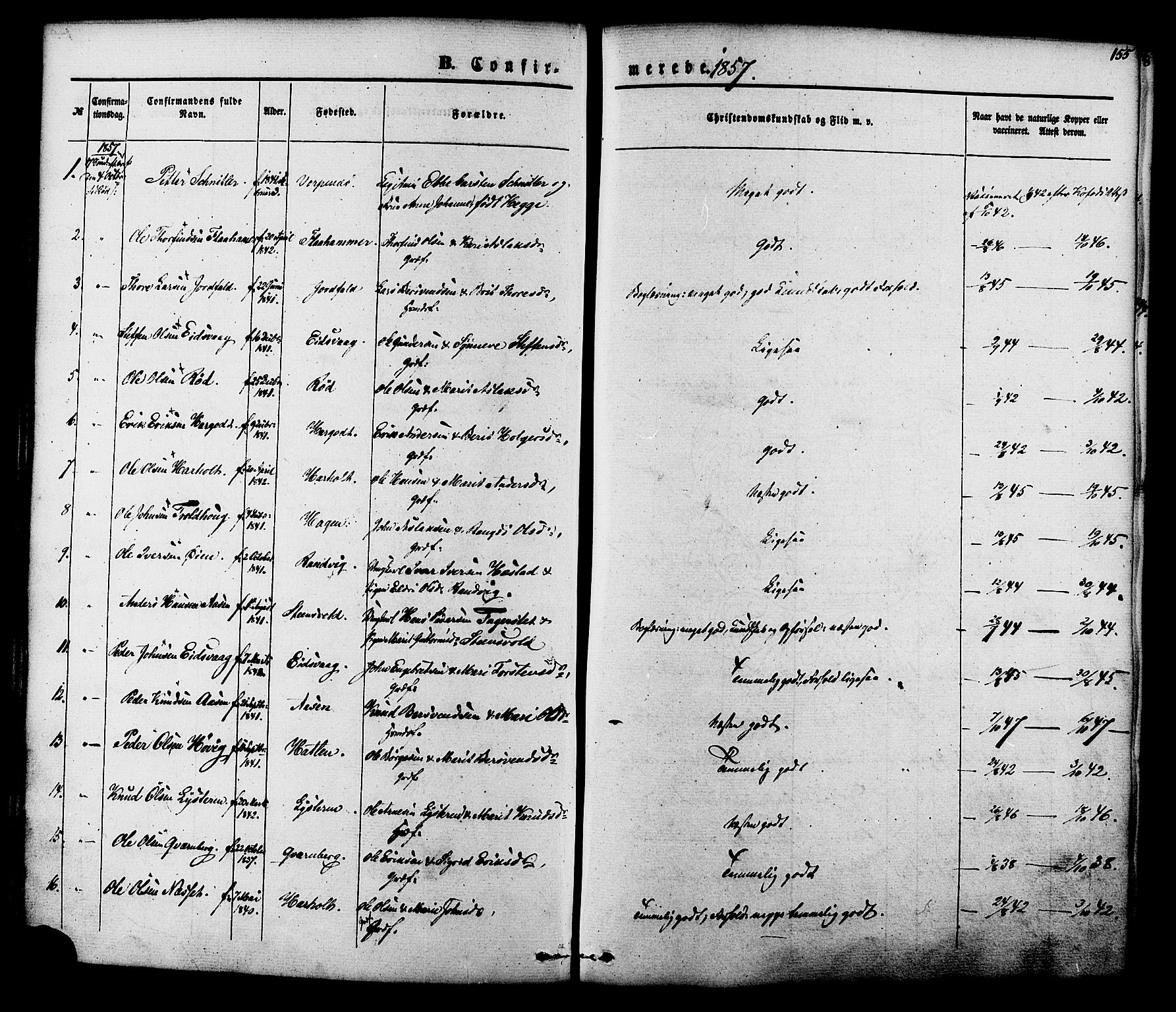 Ministerialprotokoller, klokkerbøker og fødselsregistre - Møre og Romsdal, SAT/A-1454/551/L0625: Parish register (official) no. 551A05, 1846-1879, p. 155