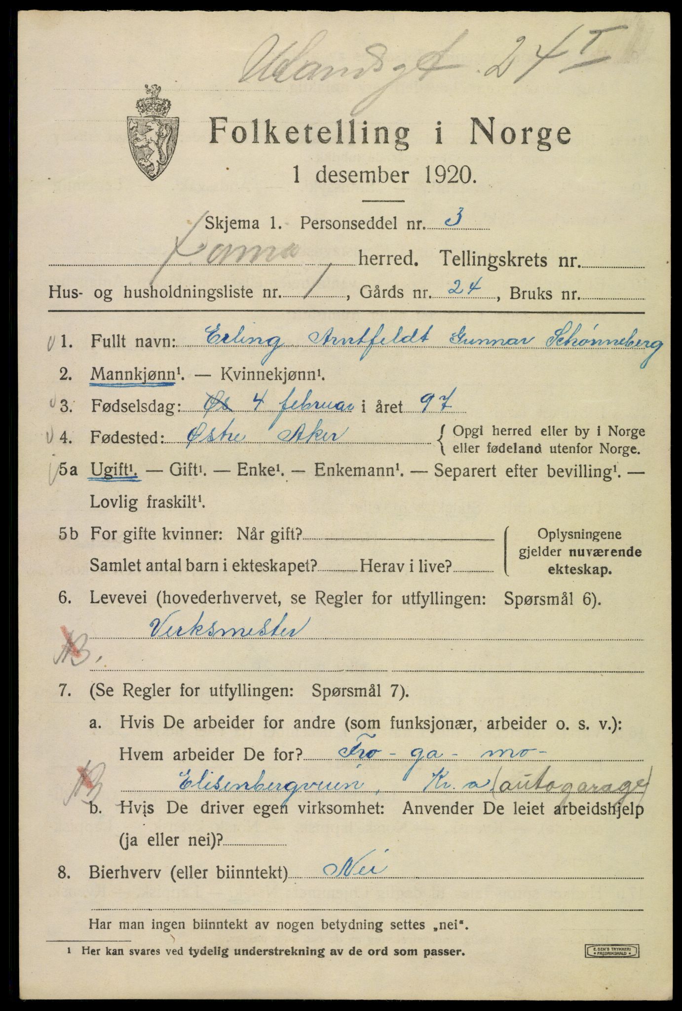 SAO, 1920 census for Kristiania, 1920, p. 611151