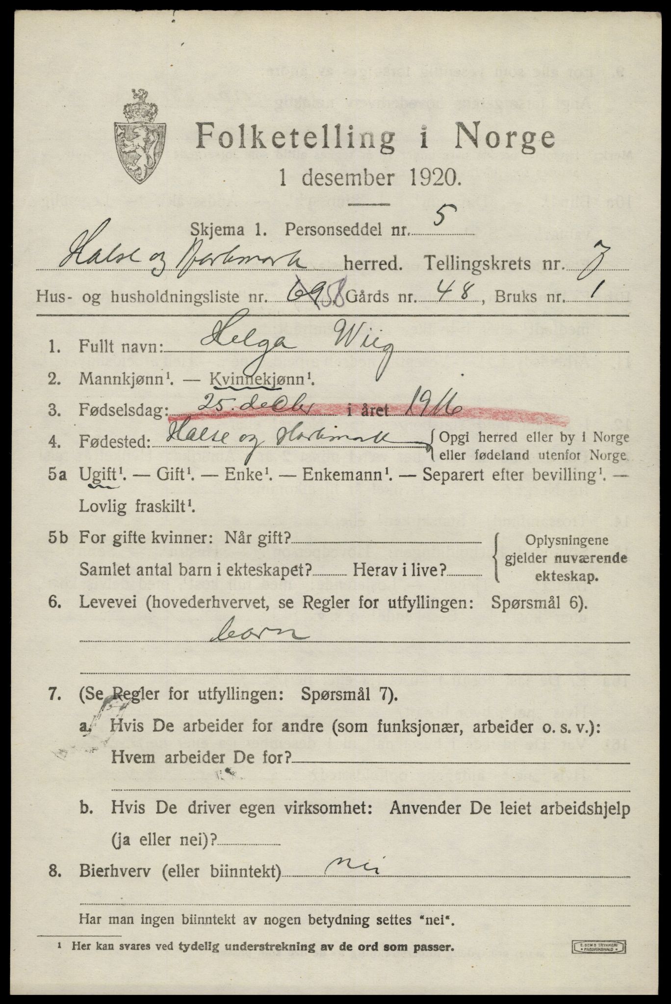 SAK, 1920 census for Halse og Harkmark, 1920, p. 4305