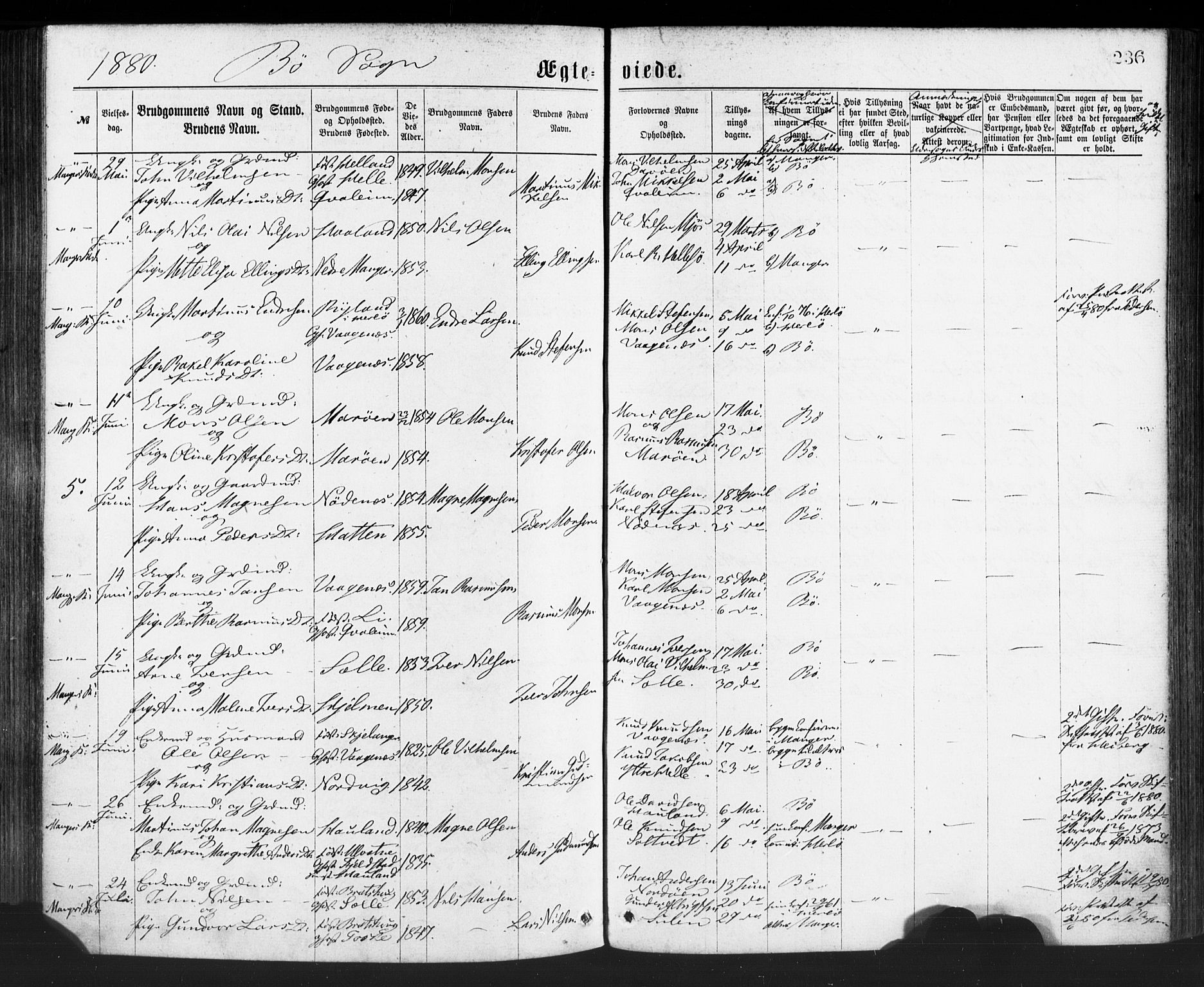 Manger sokneprestembete, SAB/A-76801/H/Haa: Parish register (official) no. A 8, 1871-1880, p. 236