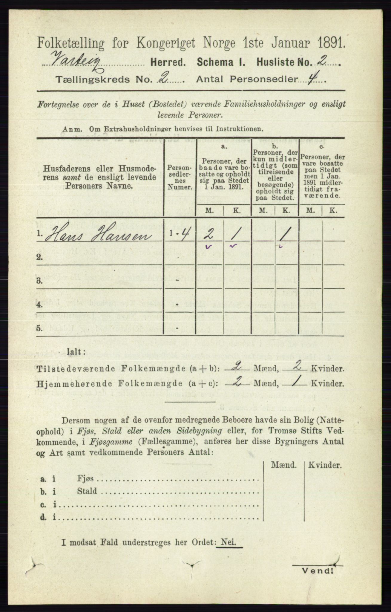 RA, 1891 census for 0114 Varteig, 1891, p. 485