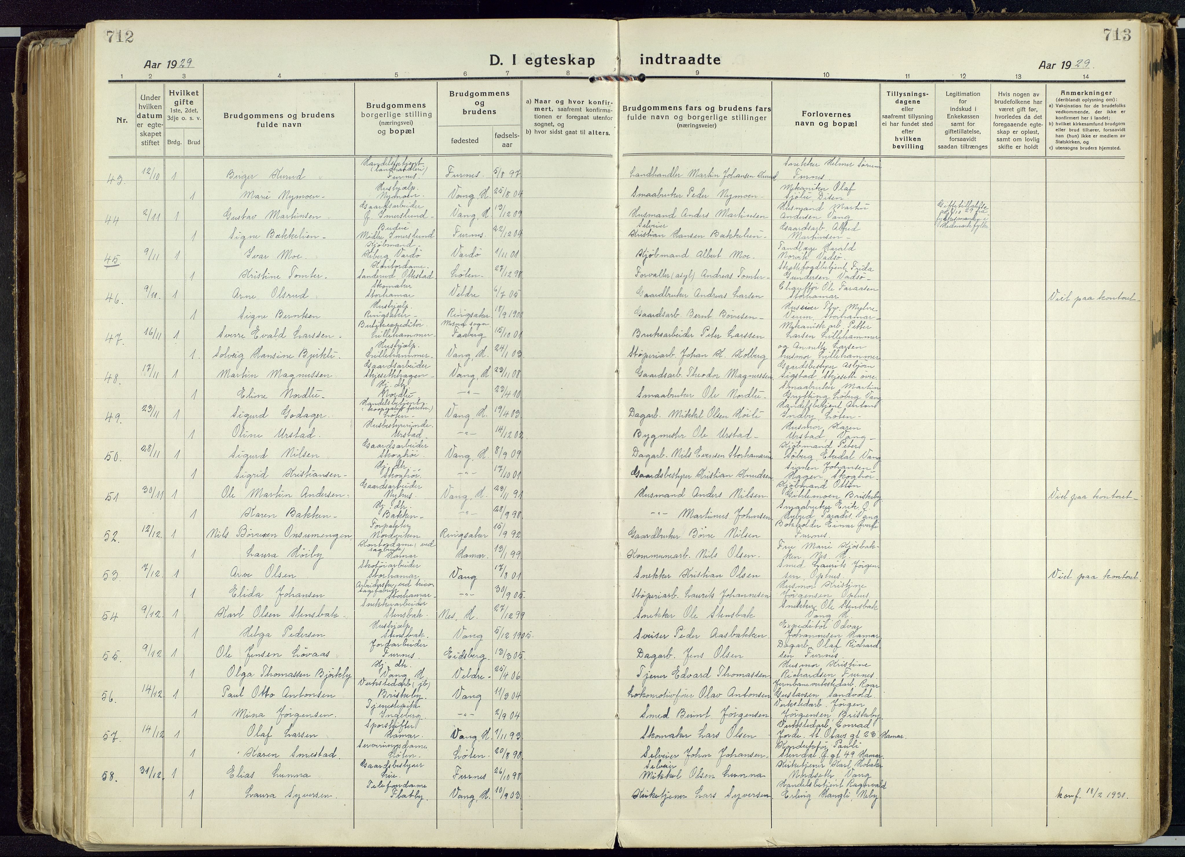 Vang prestekontor, Hedmark, AV/SAH-PREST-008/H/Ha/Haa/L0022: Parish register (official) no. 22, 1918-1944, p. 712-713