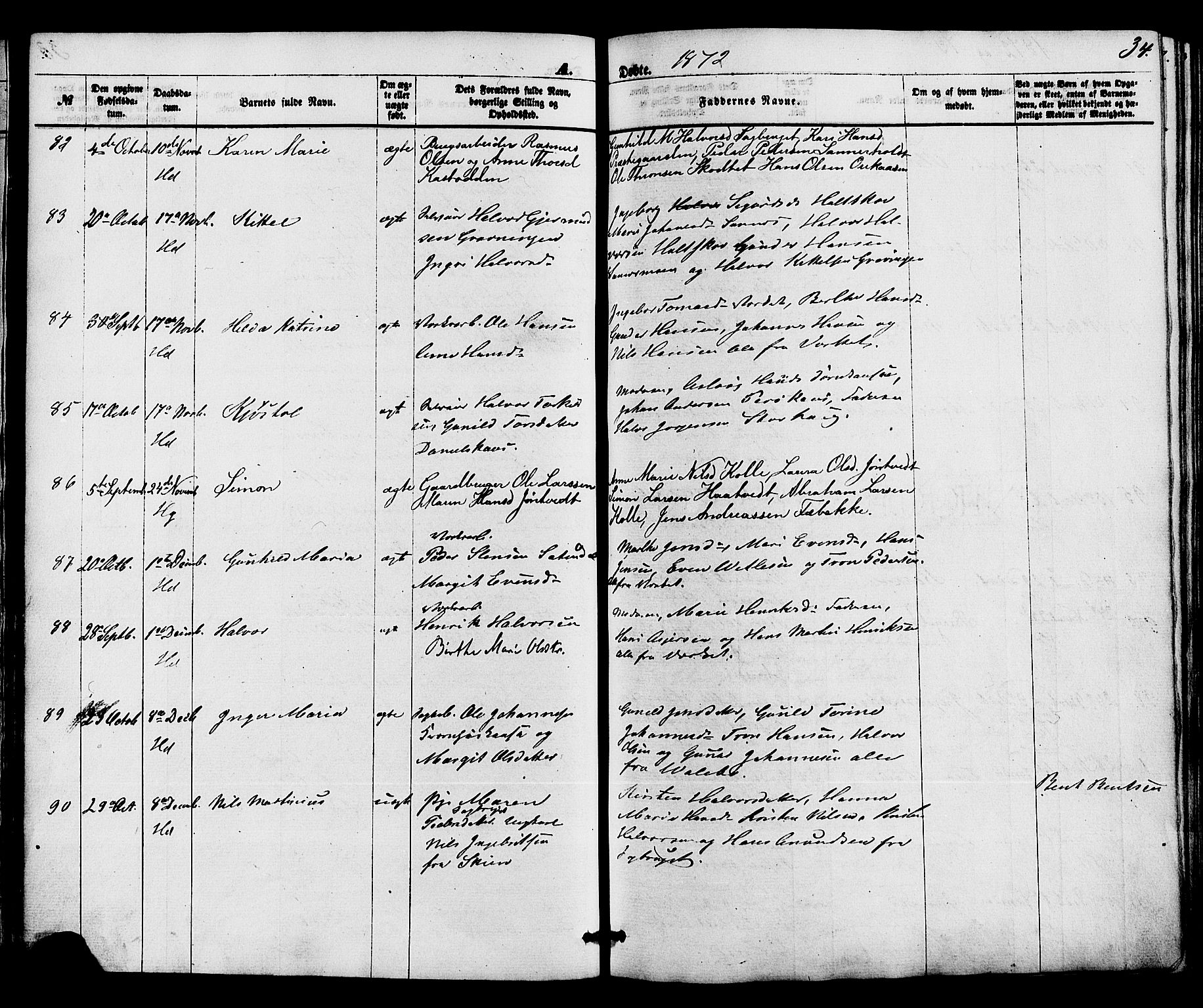 Holla kirkebøker, SAKO/A-272/F/Fa/L0007: Parish register (official) no. 7, 1869-1881, p. 34