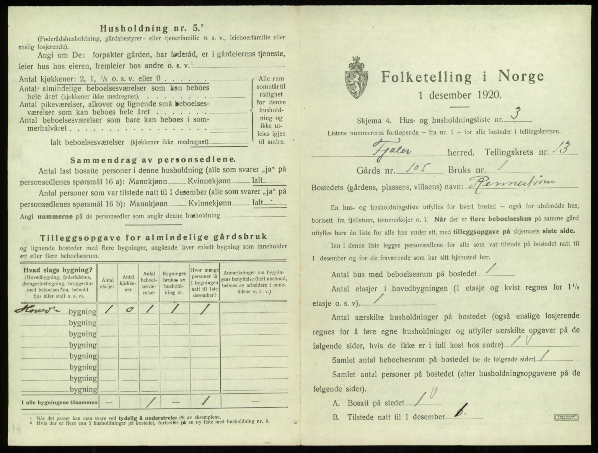 SAB, 1920 census for Fjaler, 1920, p. 1064