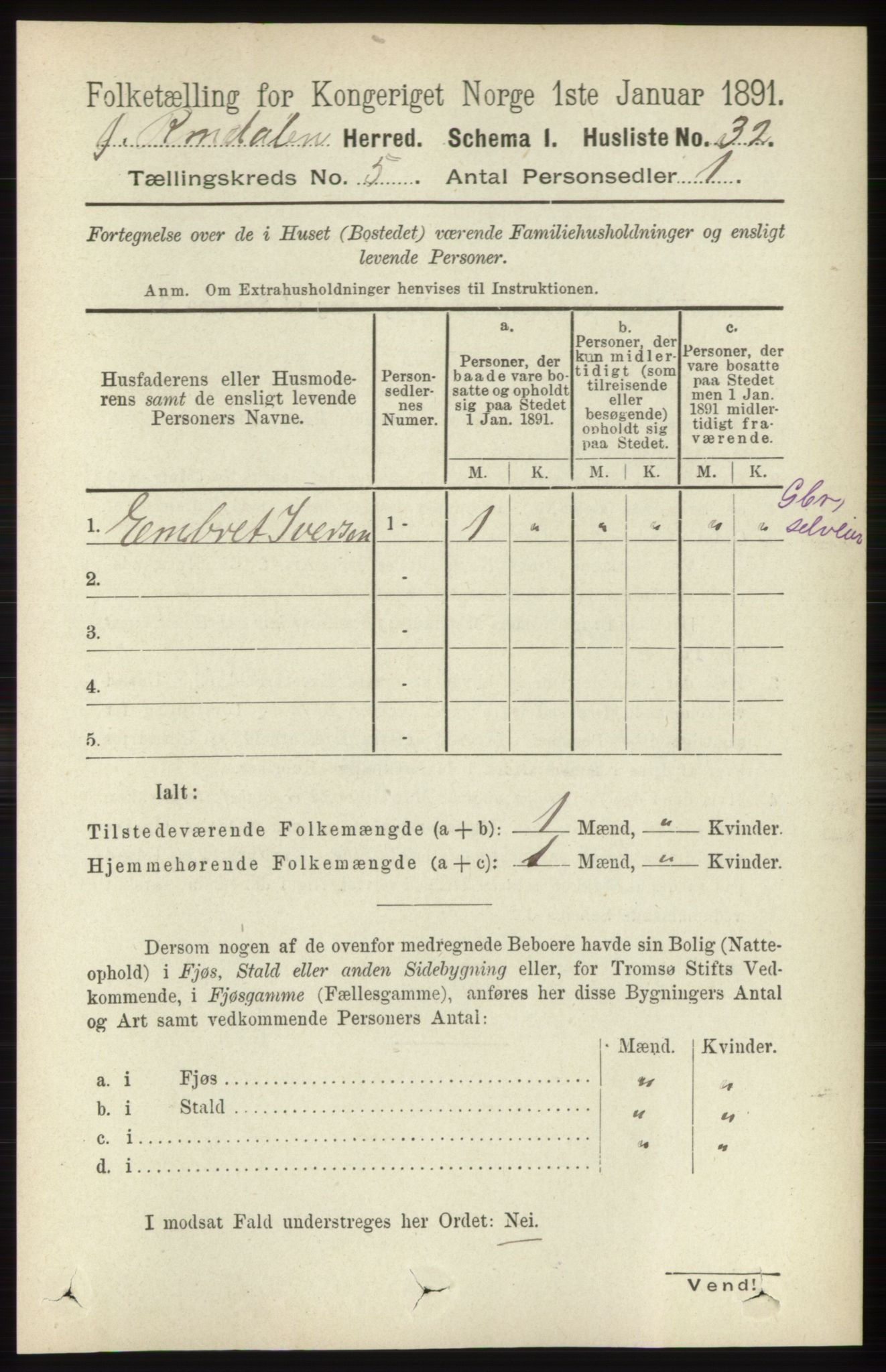 RA, 1891 census for 0433 Øvre Rendal, 1891, p. 1298