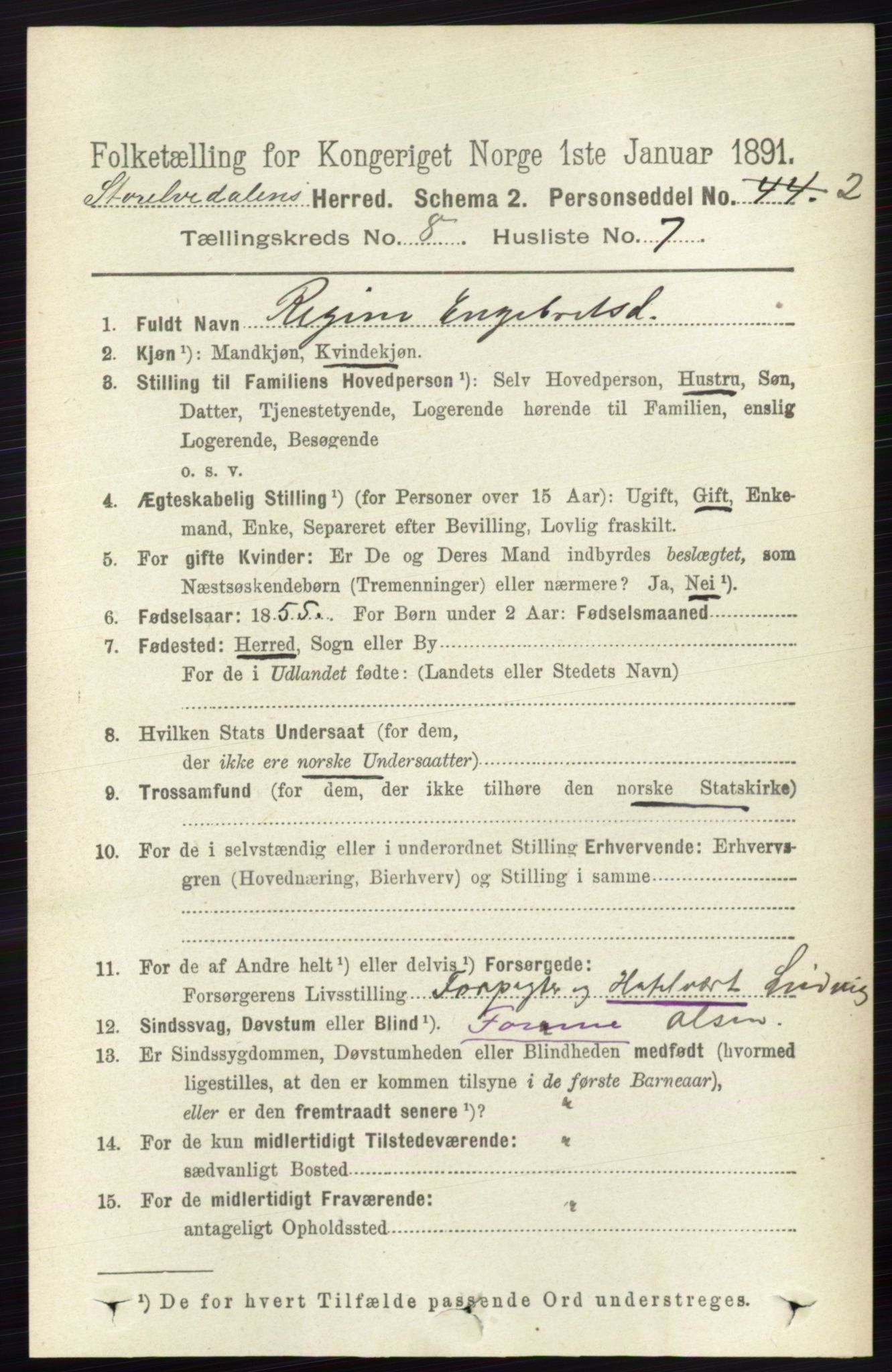 RA, 1891 census for 0430 Stor-Elvdal, 1891, p. 3486