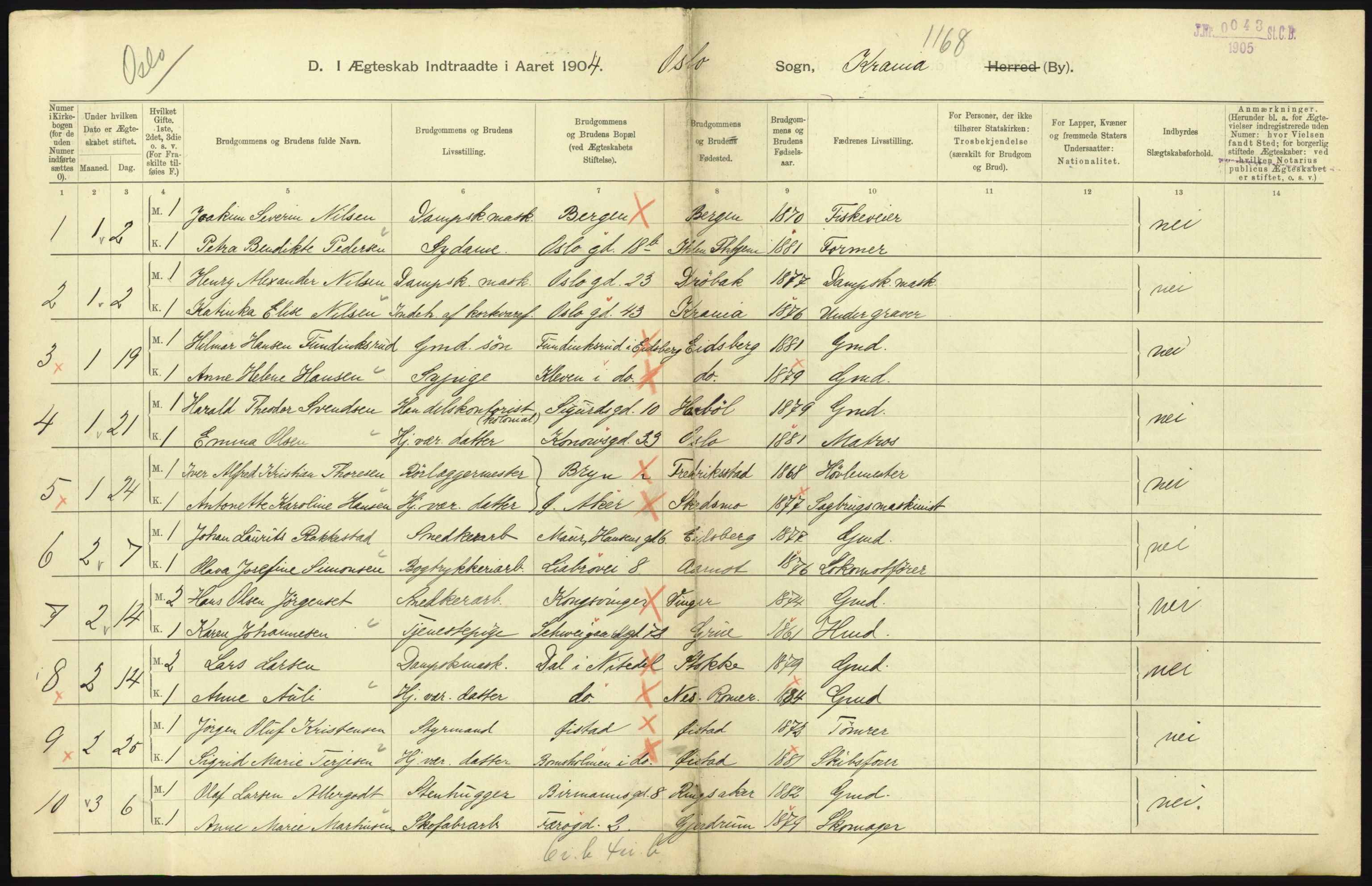 Statistisk sentralbyrå, Sosiodemografiske emner, Befolkning, AV/RA-S-2228/D/Df/Dfa/Dfab/L0004: Kristiania: Gifte, døde, 1904, p. 195