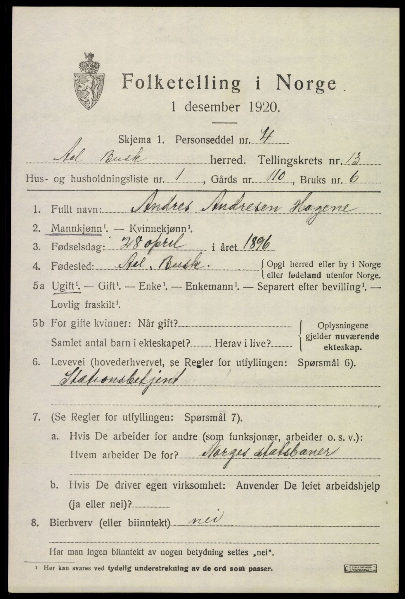 SAKO, 1920 census for Ål, 1920, p. 7180