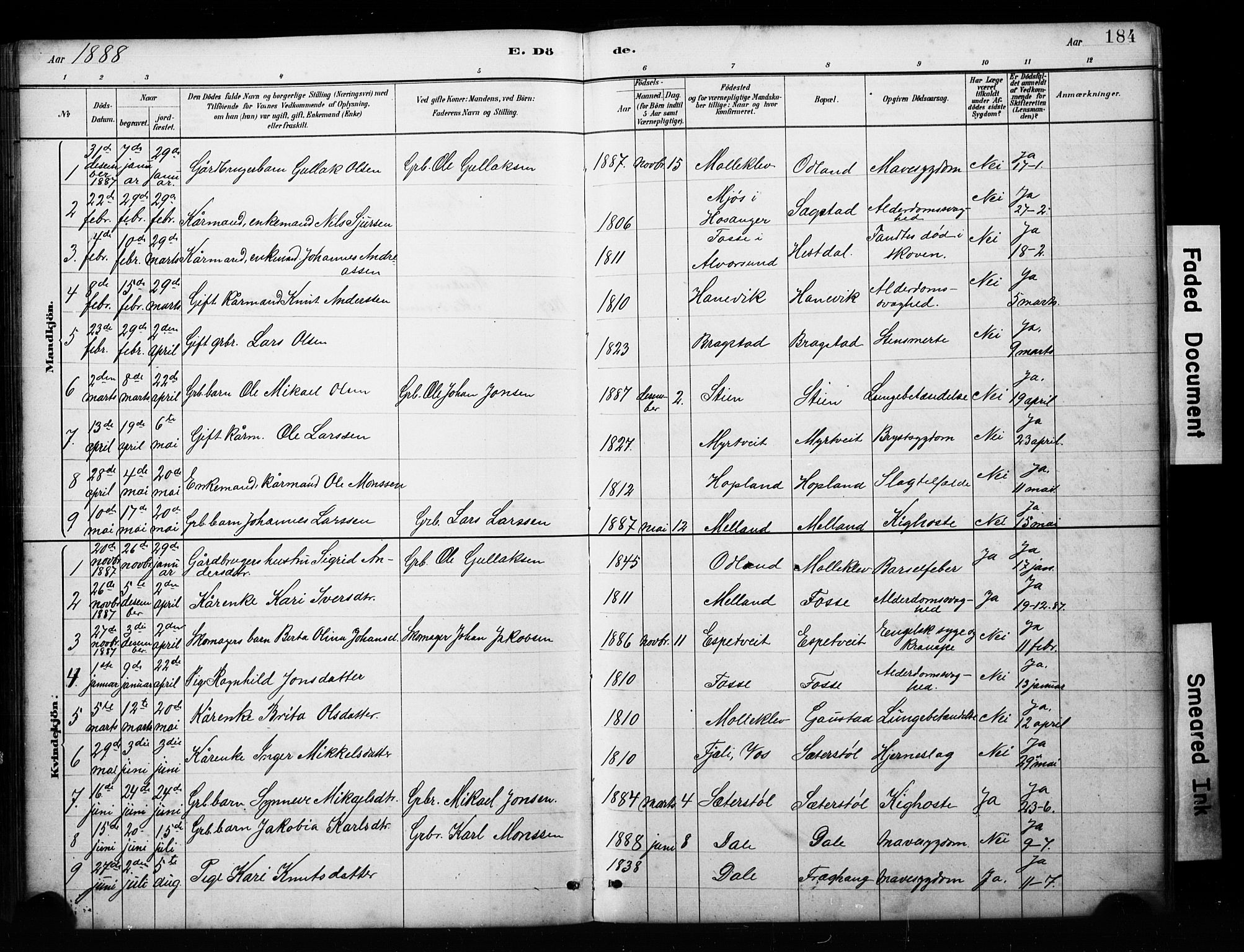 Alversund Sokneprestembete, AV/SAB-A-73901/H/Ha/Hab: Parish register (copy) no. C 3, 1881-1894, p. 184