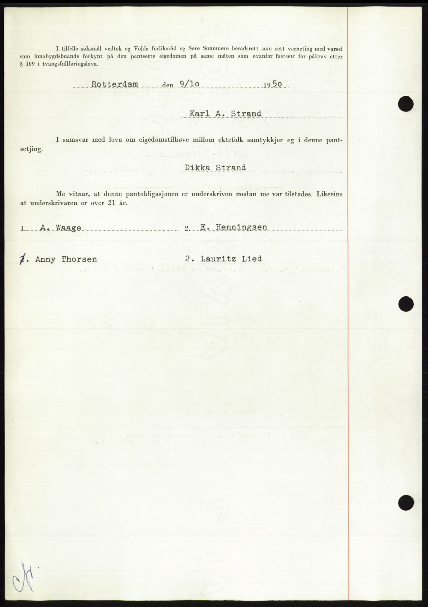 Søre Sunnmøre sorenskriveri, AV/SAT-A-4122/1/2/2C/L0121: Mortgage book no. 9B, 1951-1952, Diary no: : 2526/1951