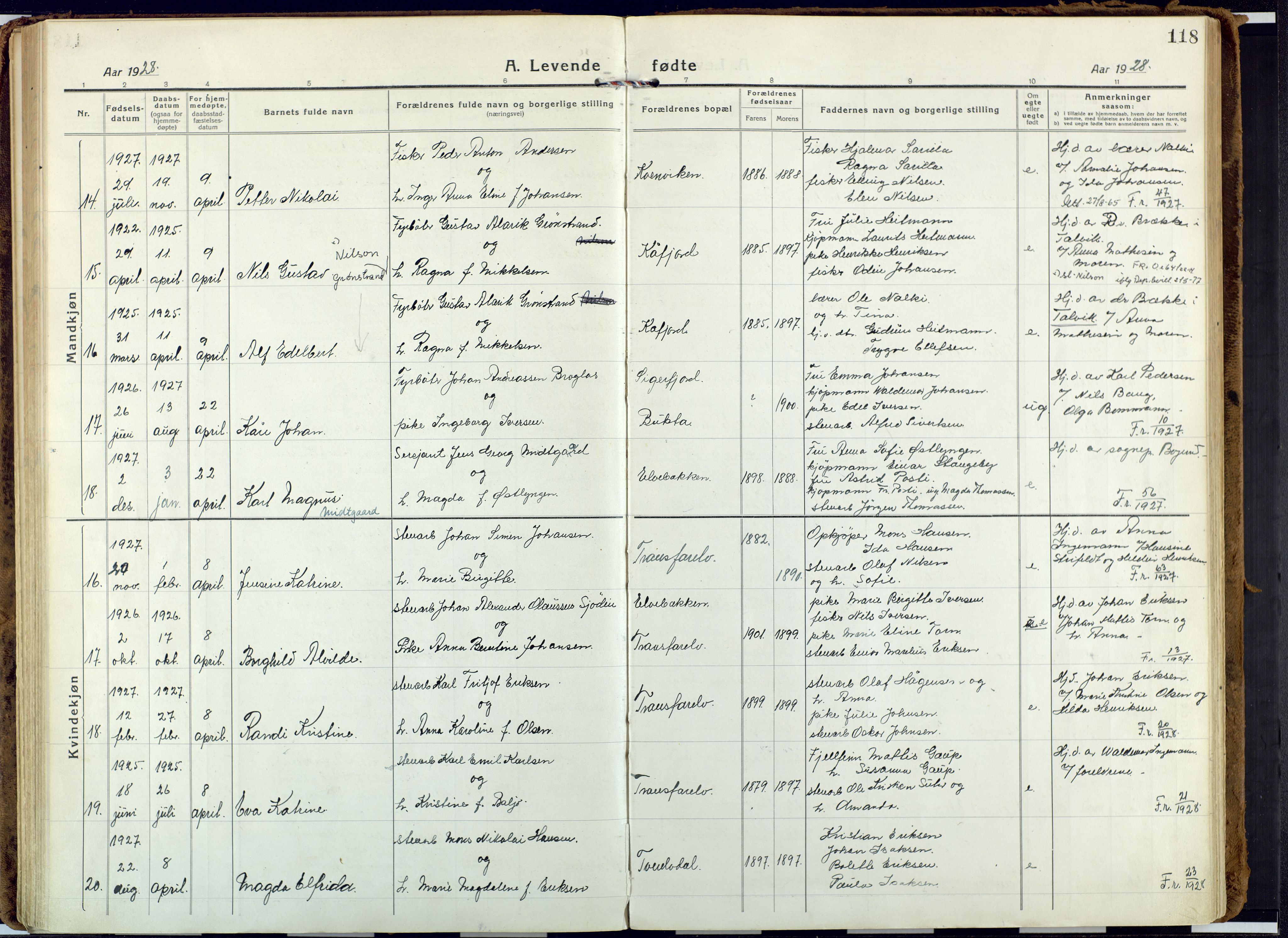 Alta sokneprestkontor, AV/SATØ-S-1338/H/Ha: Parish register (official) no. 6, 1918-1931, p. 118