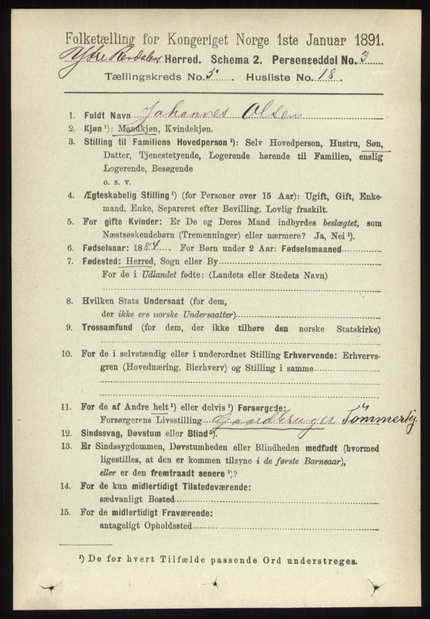 RA, 1891 census for 0432 Ytre Rendal, 1891, p. 1364