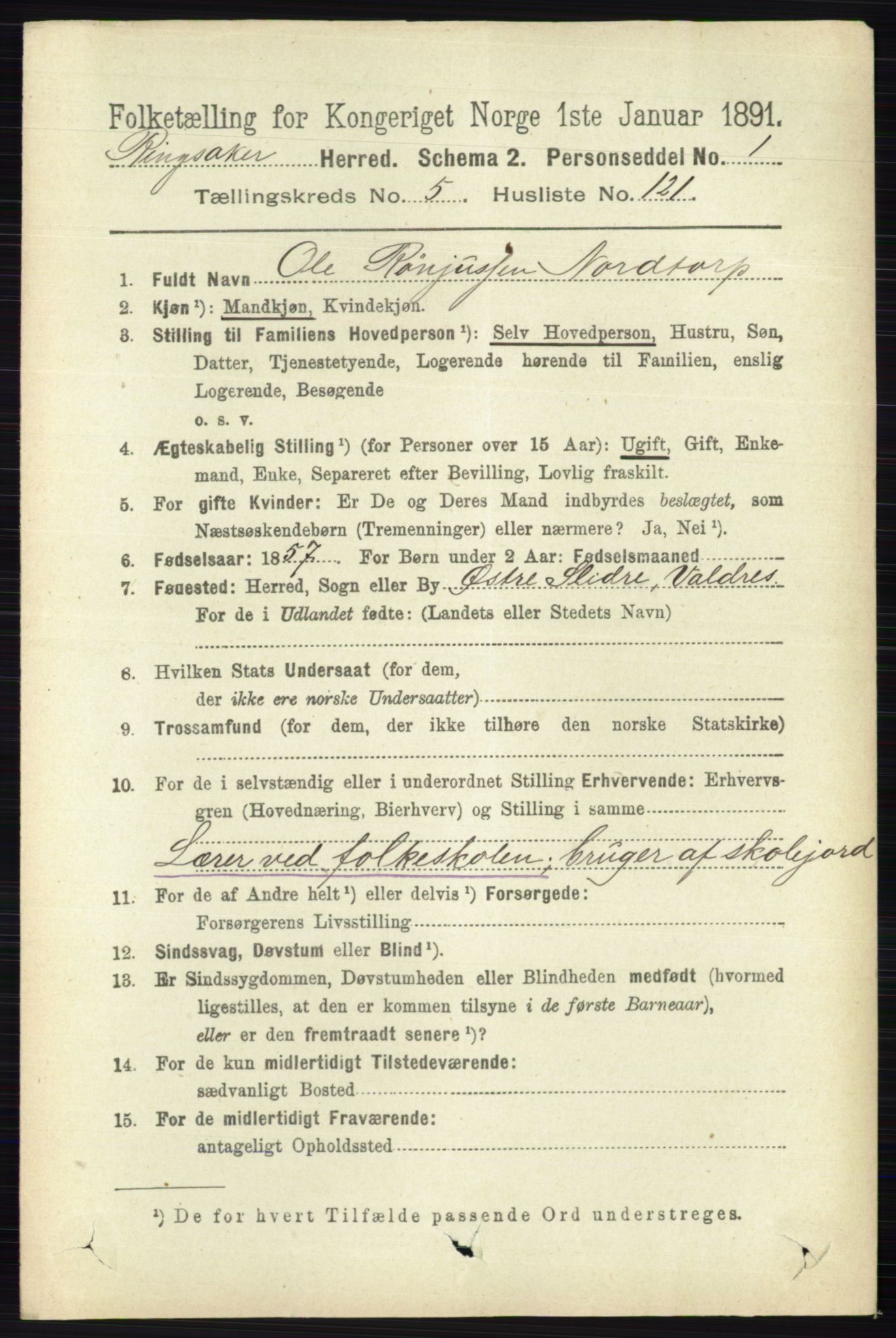 RA, 1891 census for 0412 Ringsaker, 1891, p. 3081