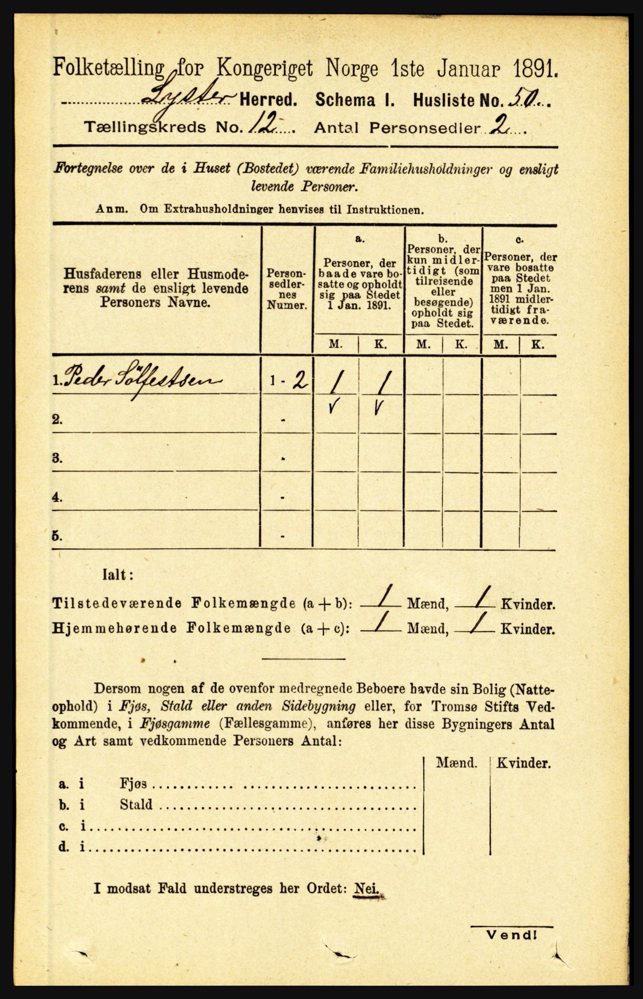 RA, 1891 census for 1426 Luster, 1891, p. 3752