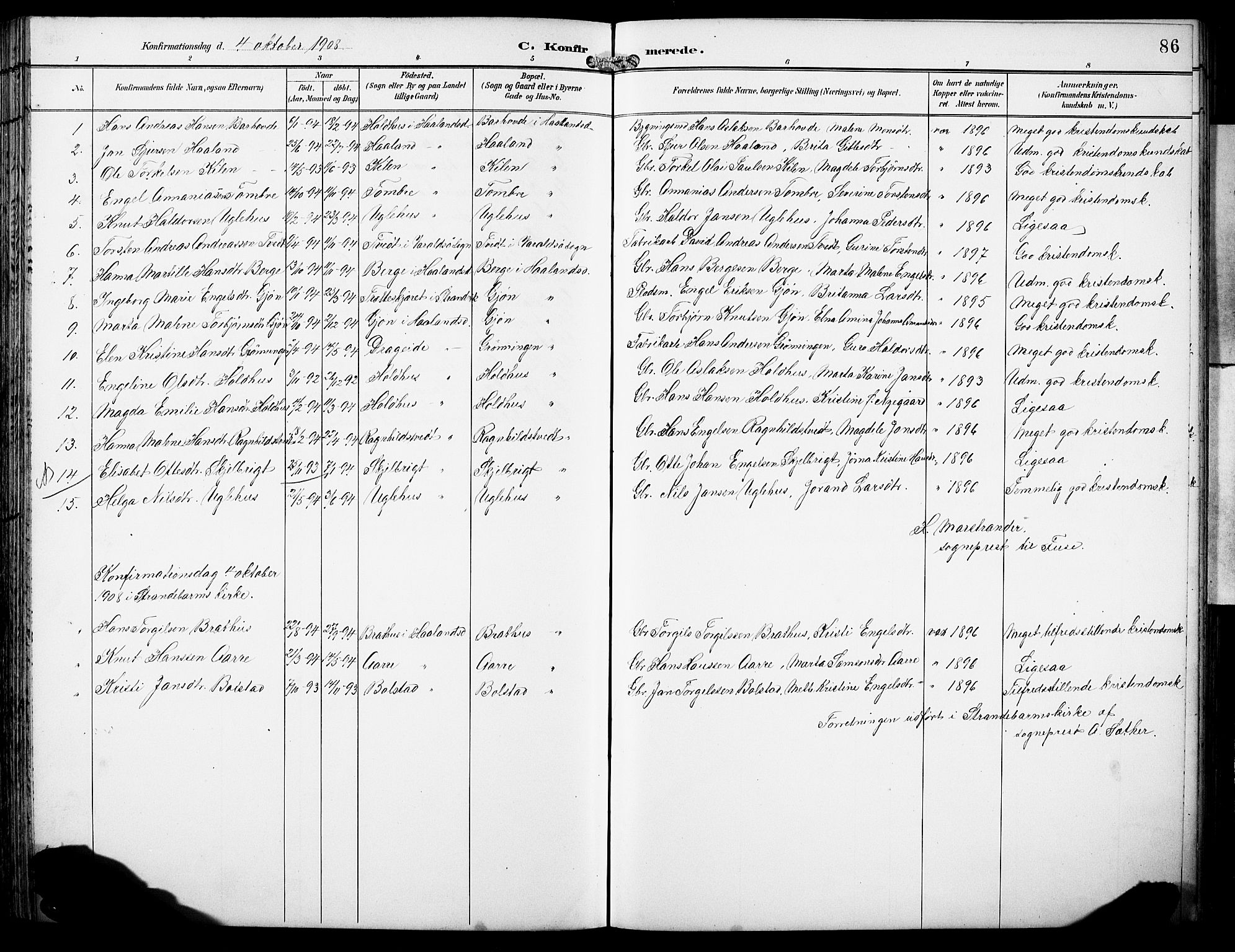 Fusa sokneprestembete, SAB/A-75401/H/Hab: Parish register (copy) no. B 2, 1897-1930, p. 86