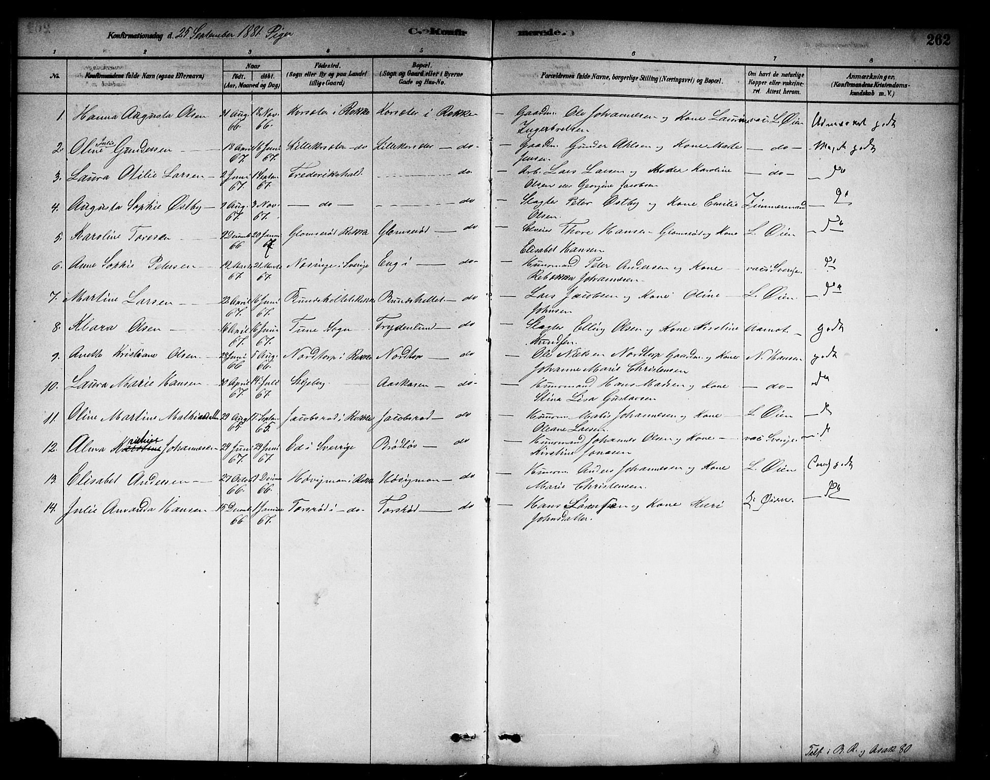 Berg prestekontor Kirkebøker, SAO/A-10902/F/Fc/L0001: Parish register (official) no. III 1, 1878-1887, p. 262