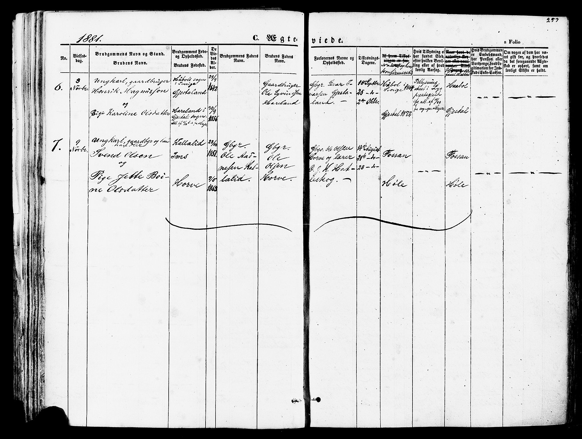 Høgsfjord sokneprestkontor, AV/SAST-A-101624/H/Ha/Haa/L0002: Parish register (official) no. A 2, 1855-1885, p. 257