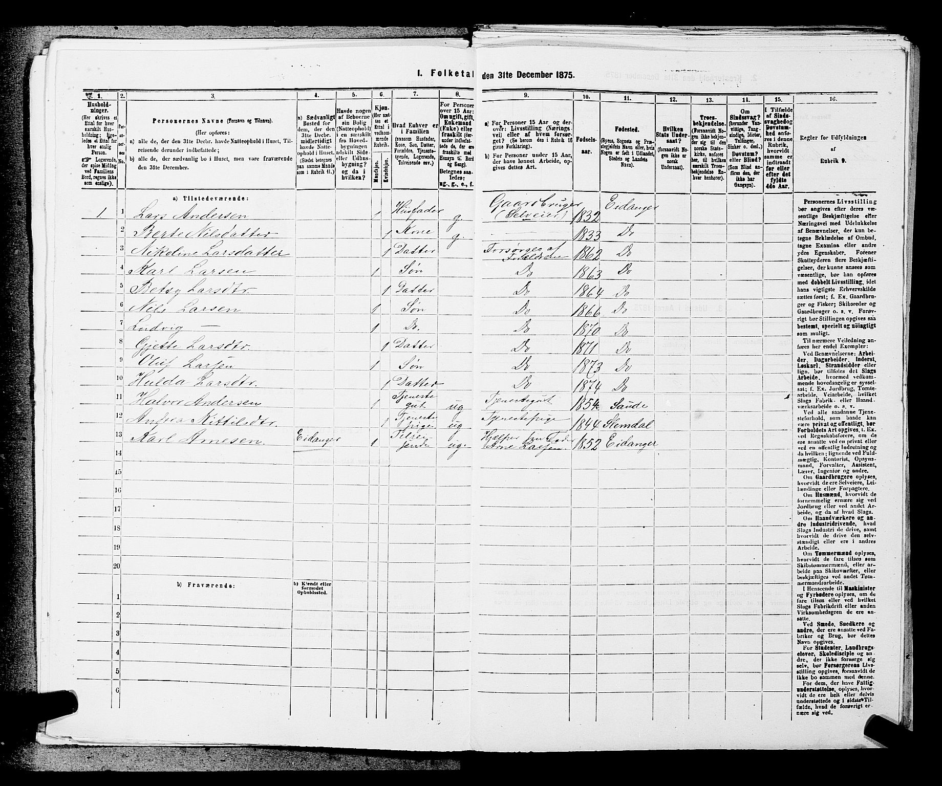 SAKO, 1875 census for 0813P Eidanger, 1875, p. 277