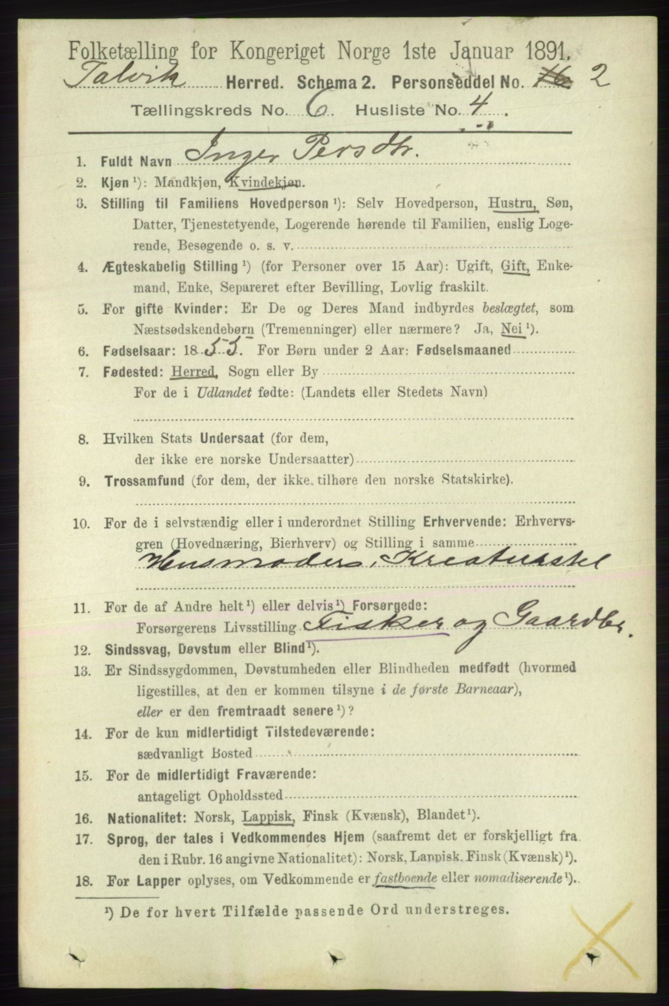 RA, 1891 census for 2013 Talvik, 1891, p. 1630