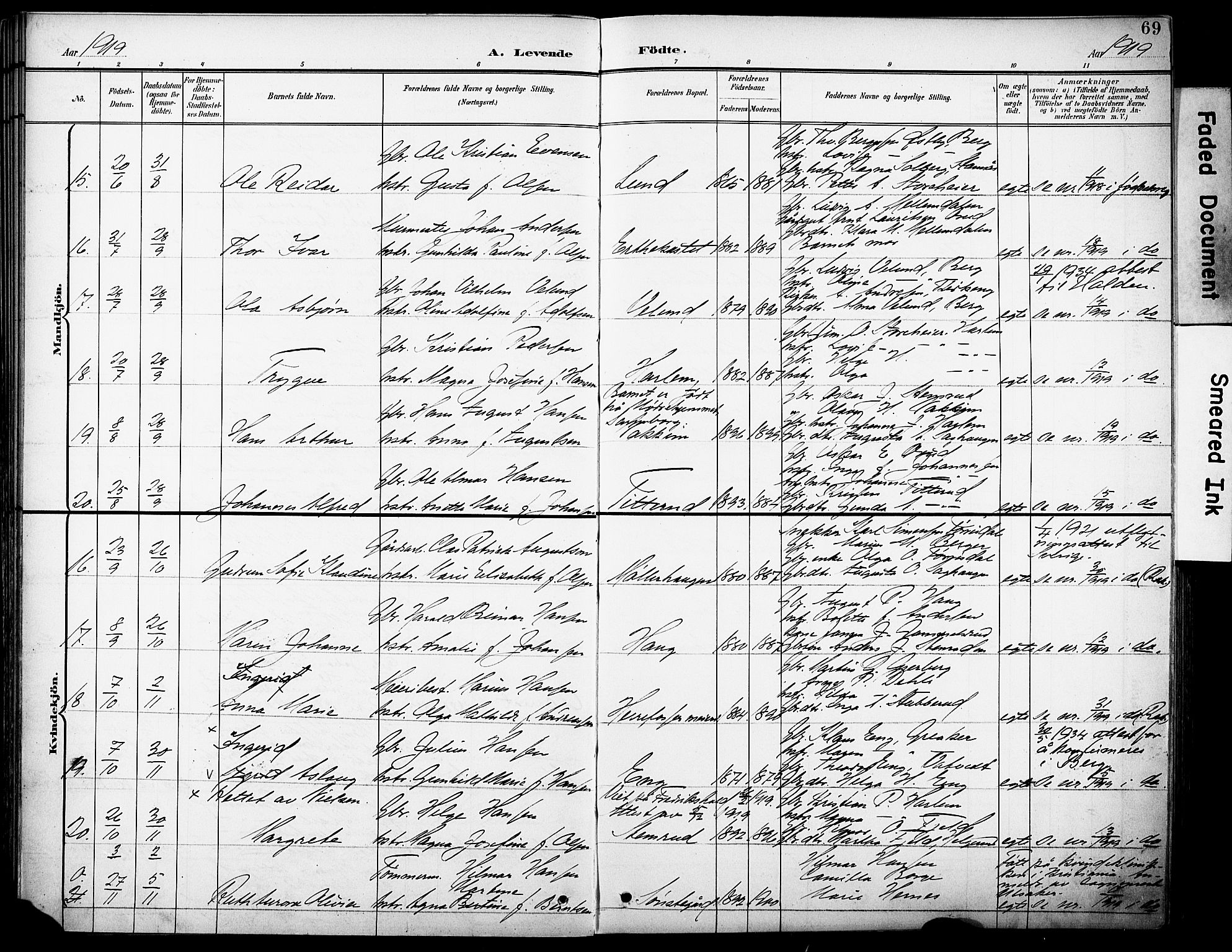 Rakkestad prestekontor Kirkebøker, AV/SAO-A-2008/F/Fb/L0002: Parish register (official) no. II 2, 1900-1920, p. 69