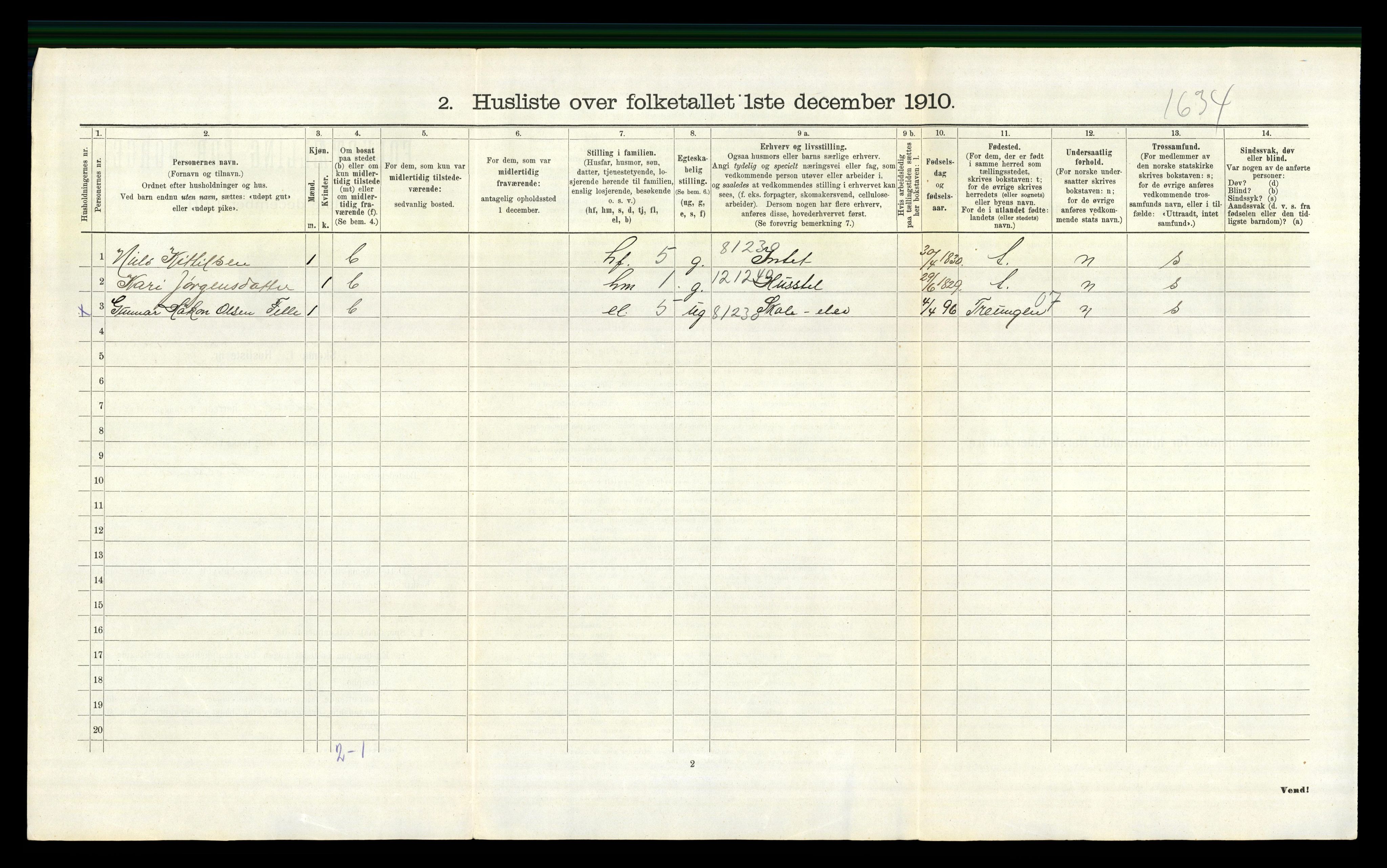 RA, 1910 census for Gjerstad, 1910, p. 302