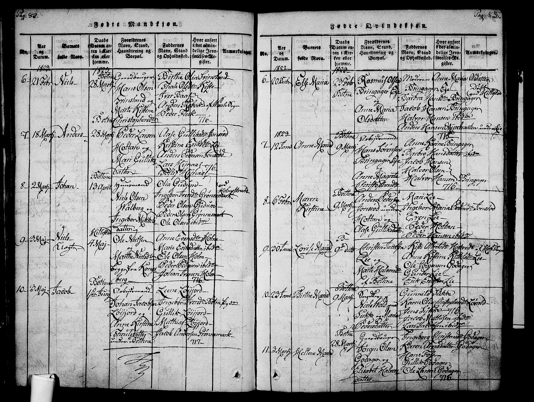 Botne kirkebøker, AV/SAKO-A-340/F/Fa/L0005: Parish register (official) no. I 5, 1814-1836, p. 82-83