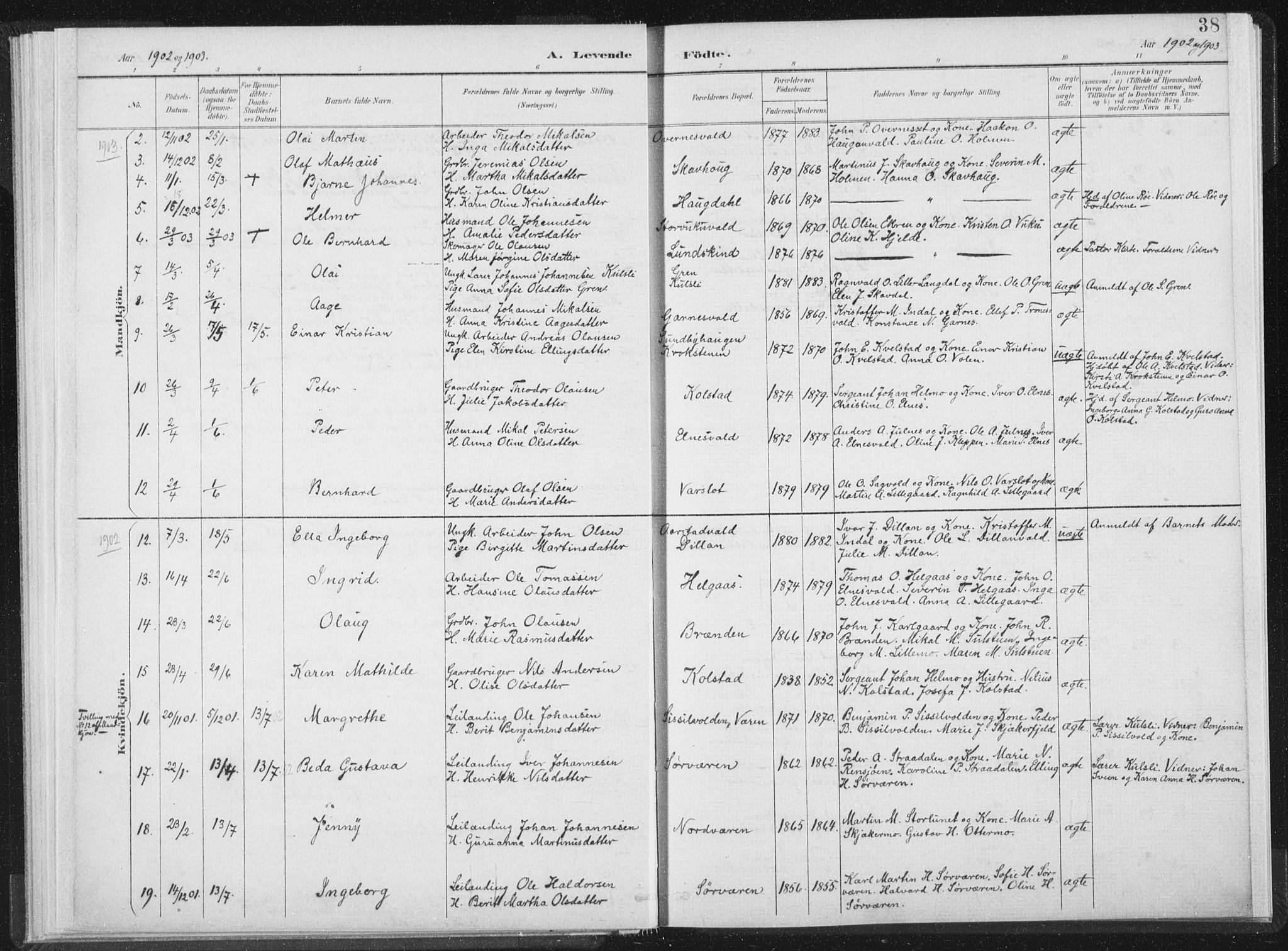 Ministerialprotokoller, klokkerbøker og fødselsregistre - Nord-Trøndelag, SAT/A-1458/724/L0263: Parish register (official) no. 724A01, 1891-1907, p. 38