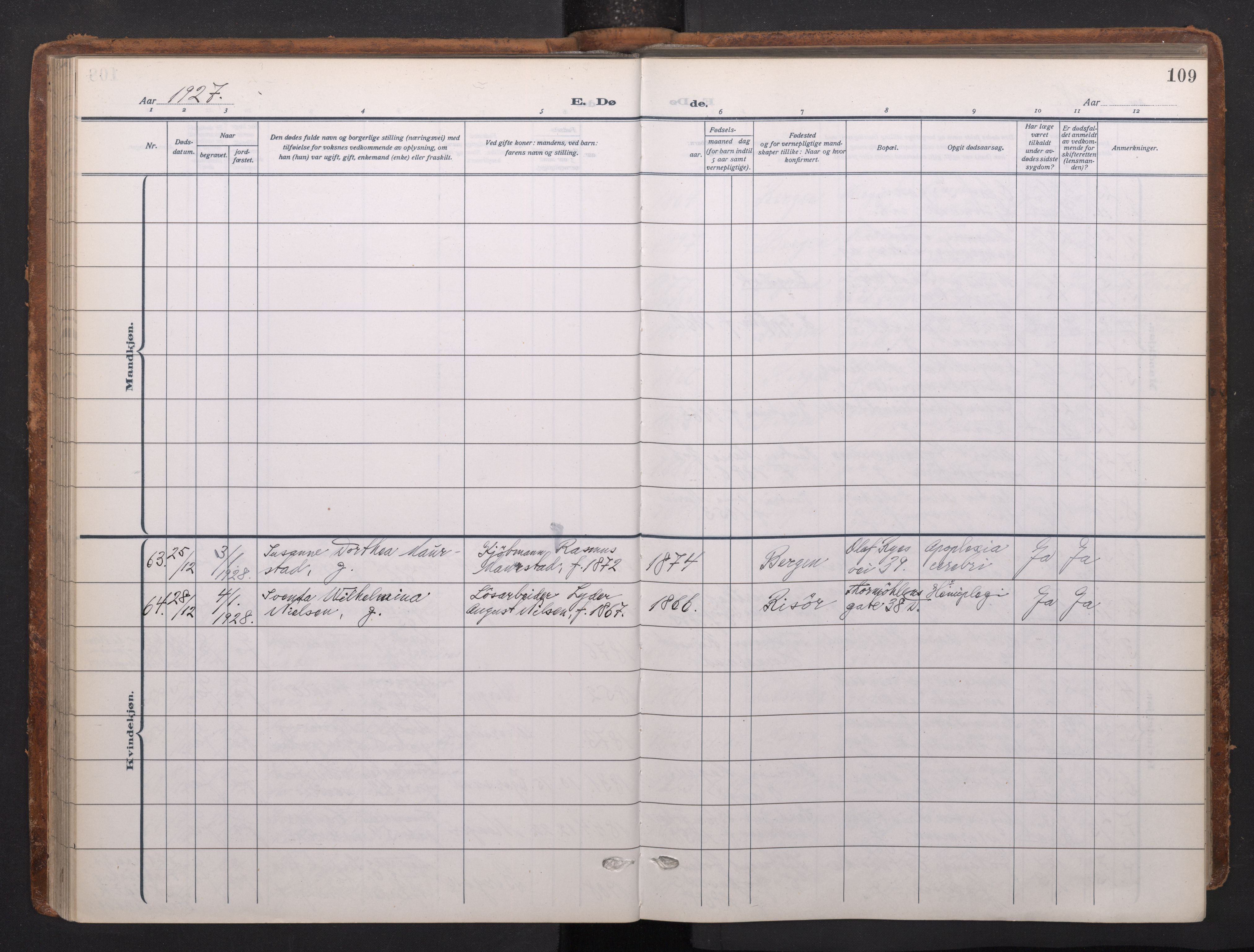 Johanneskirken sokneprestembete, AV/SAB-A-76001/H/Haa/L0020: Parish register (official) no. E 2, 1916-1951, p. 109