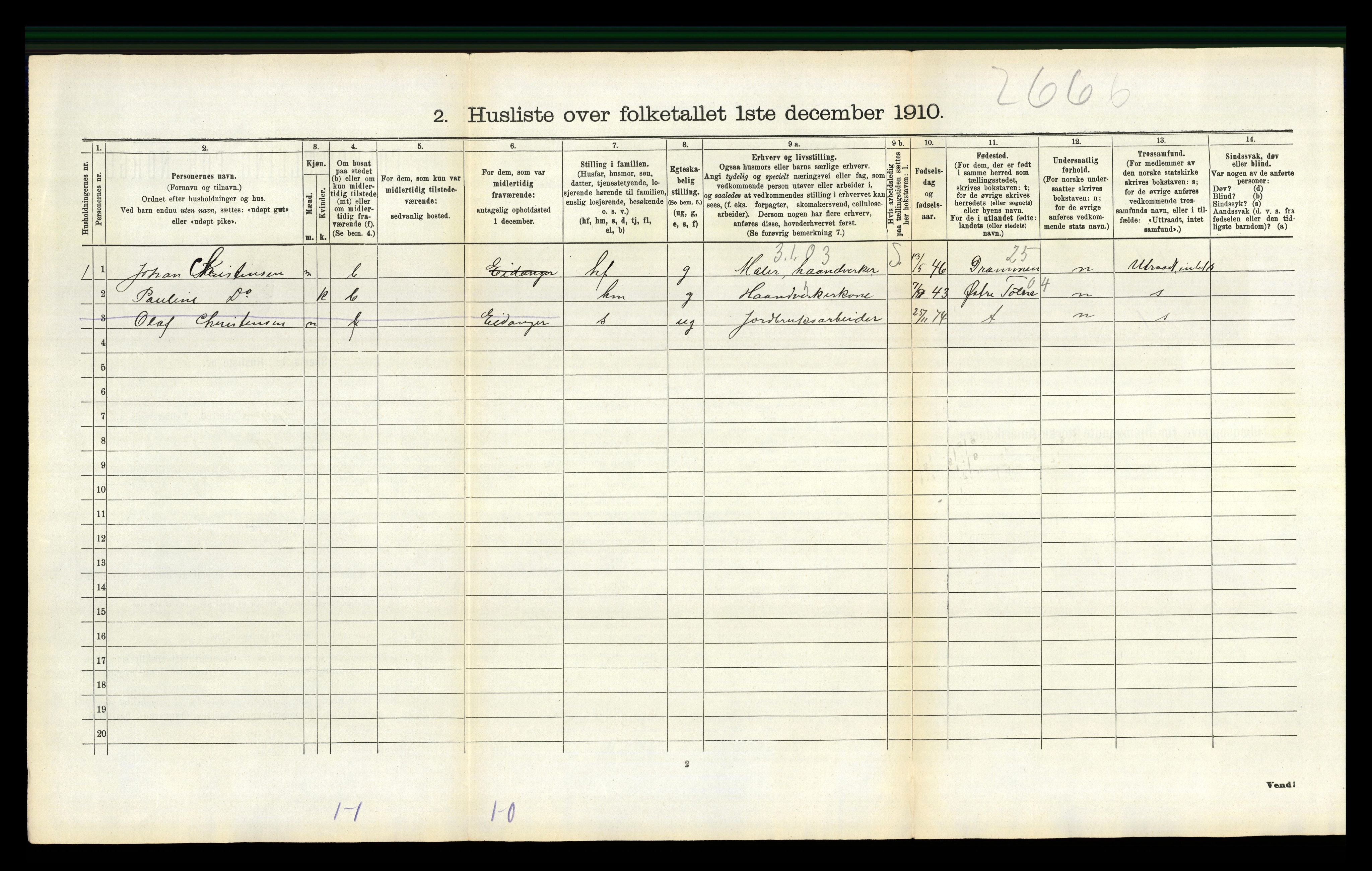 RA, 1910 census for Gjerpen, 1910, p. 2422