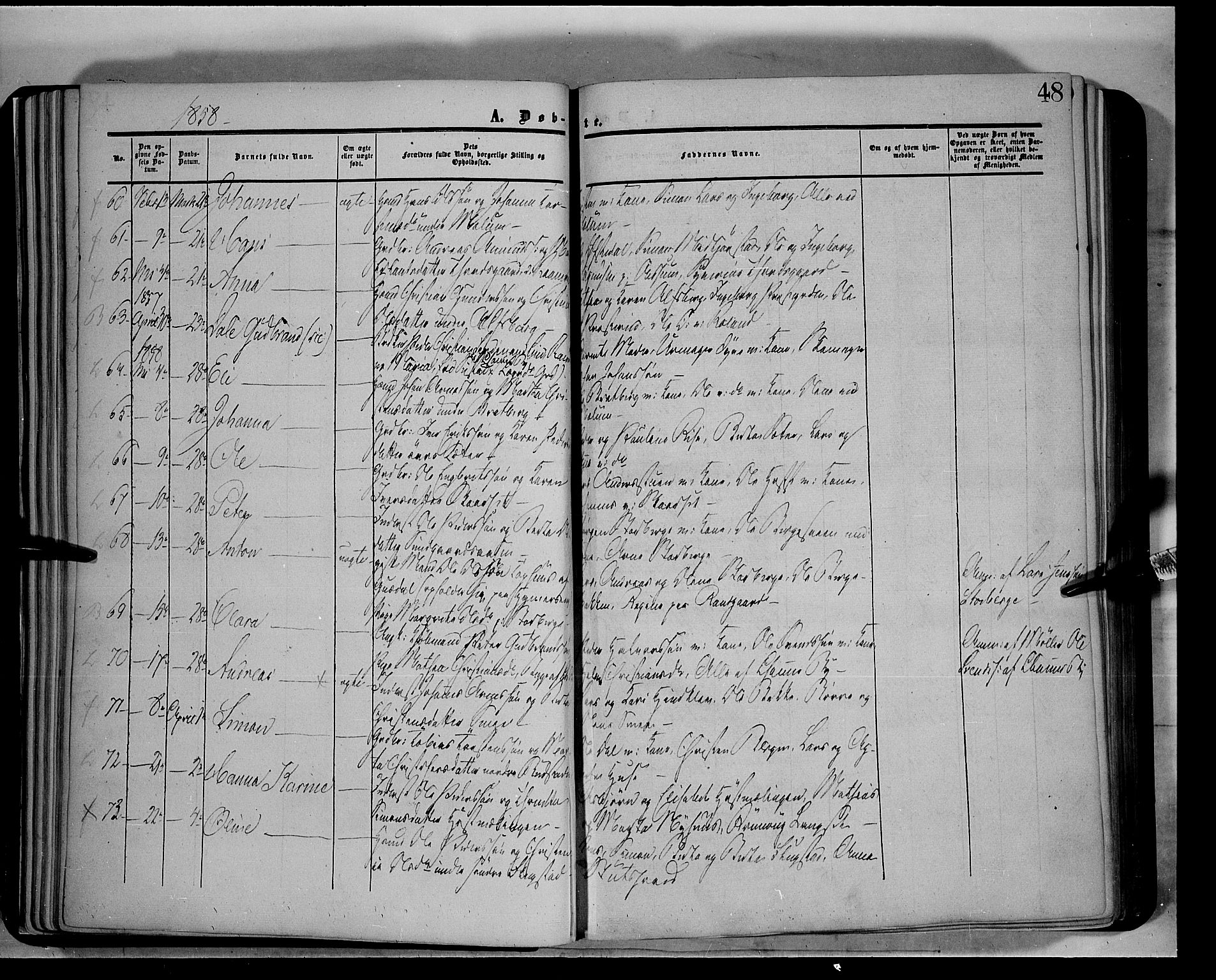 Fåberg prestekontor, AV/SAH-PREST-086/H/Ha/Haa/L0006: Parish register (official) no. 6A, 1855-1867, p. 48