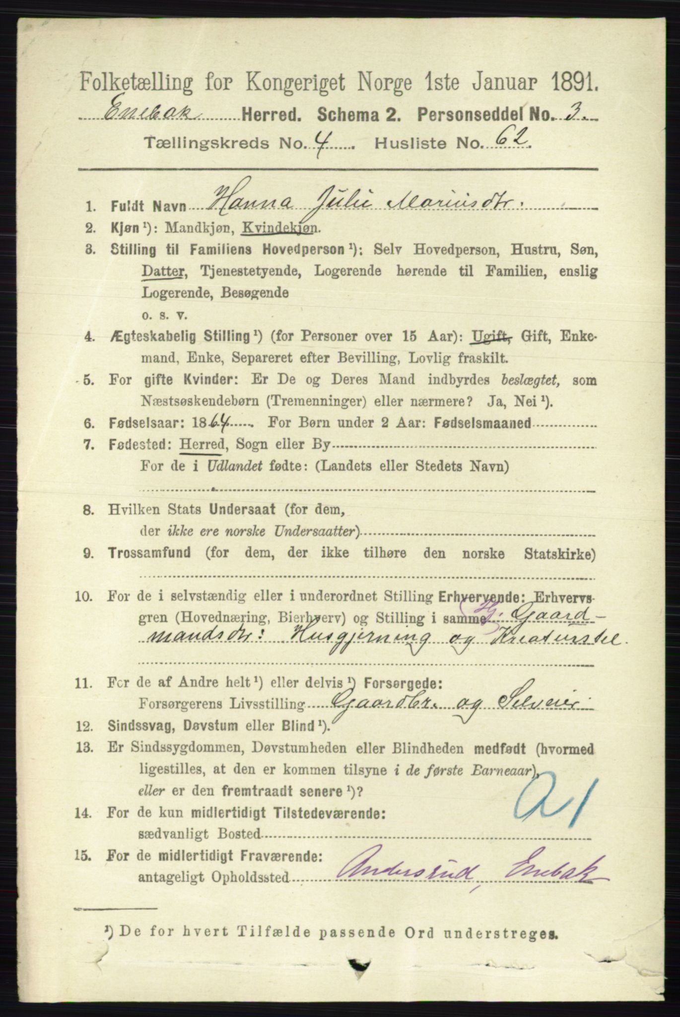 RA, 1891 census for 0229 Enebakk, 1891, p. 1840