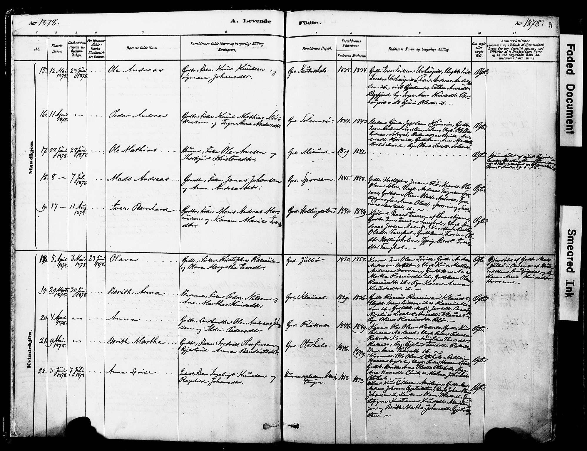 Ministerialprotokoller, klokkerbøker og fødselsregistre - Møre og Romsdal, SAT/A-1454/560/L0721: Parish register (official) no. 560A05, 1878-1917, p. 5