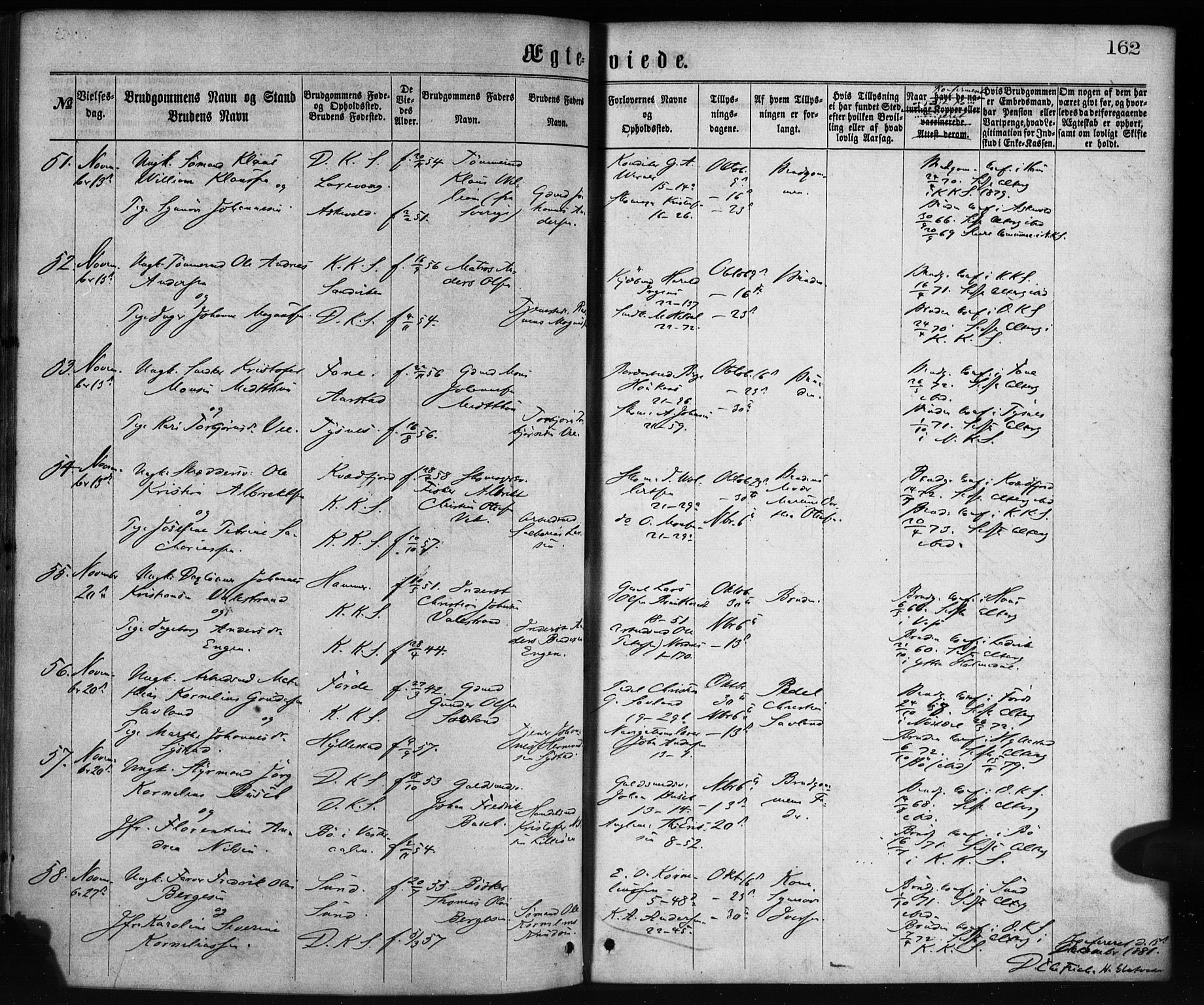 Korskirken sokneprestembete, AV/SAB-A-76101/H/Haa/L0036: Parish register (official) no. D 3, 1867-1882, p. 162