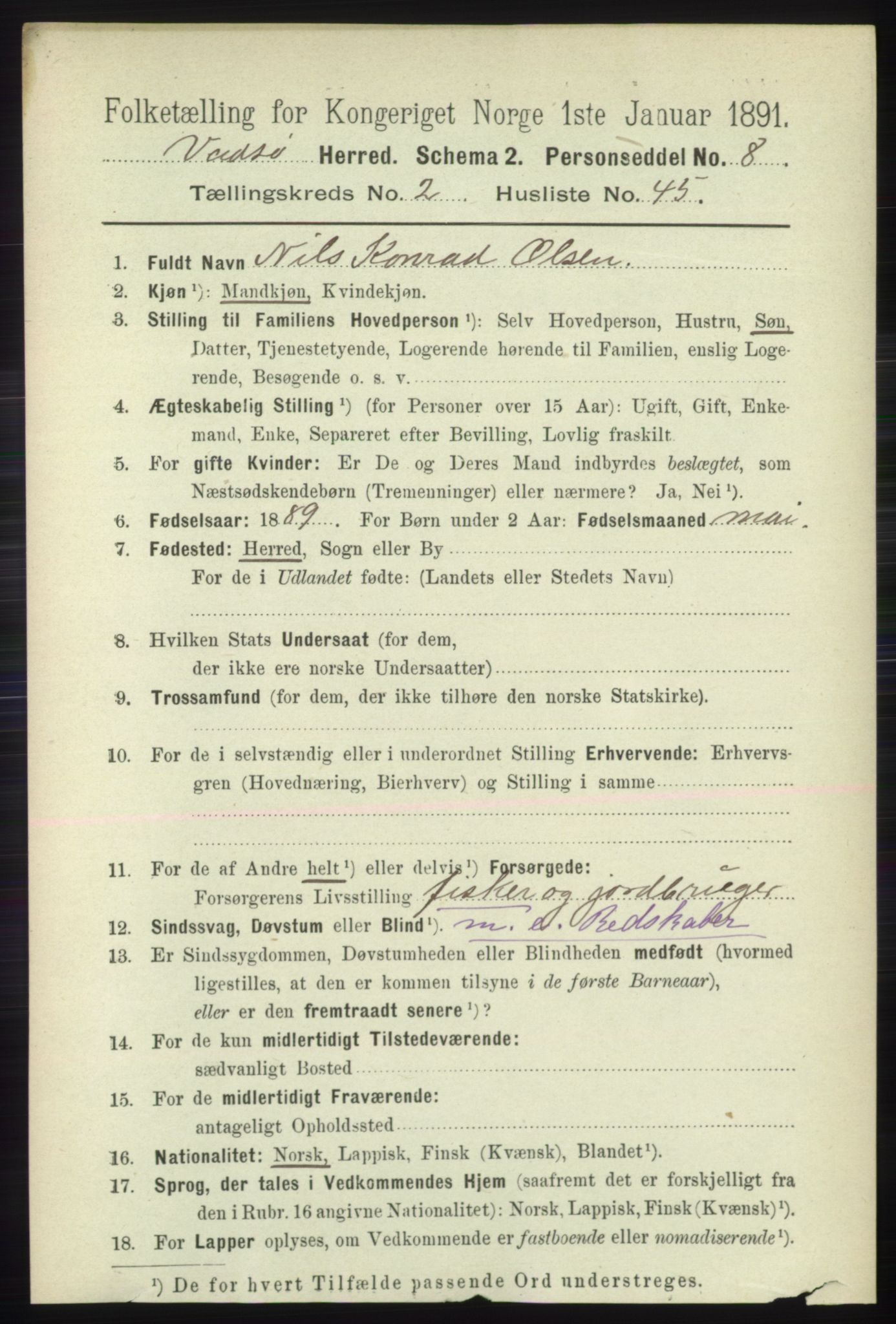RA, 1891 census for 2029 Vadsø, 1891, p. 749