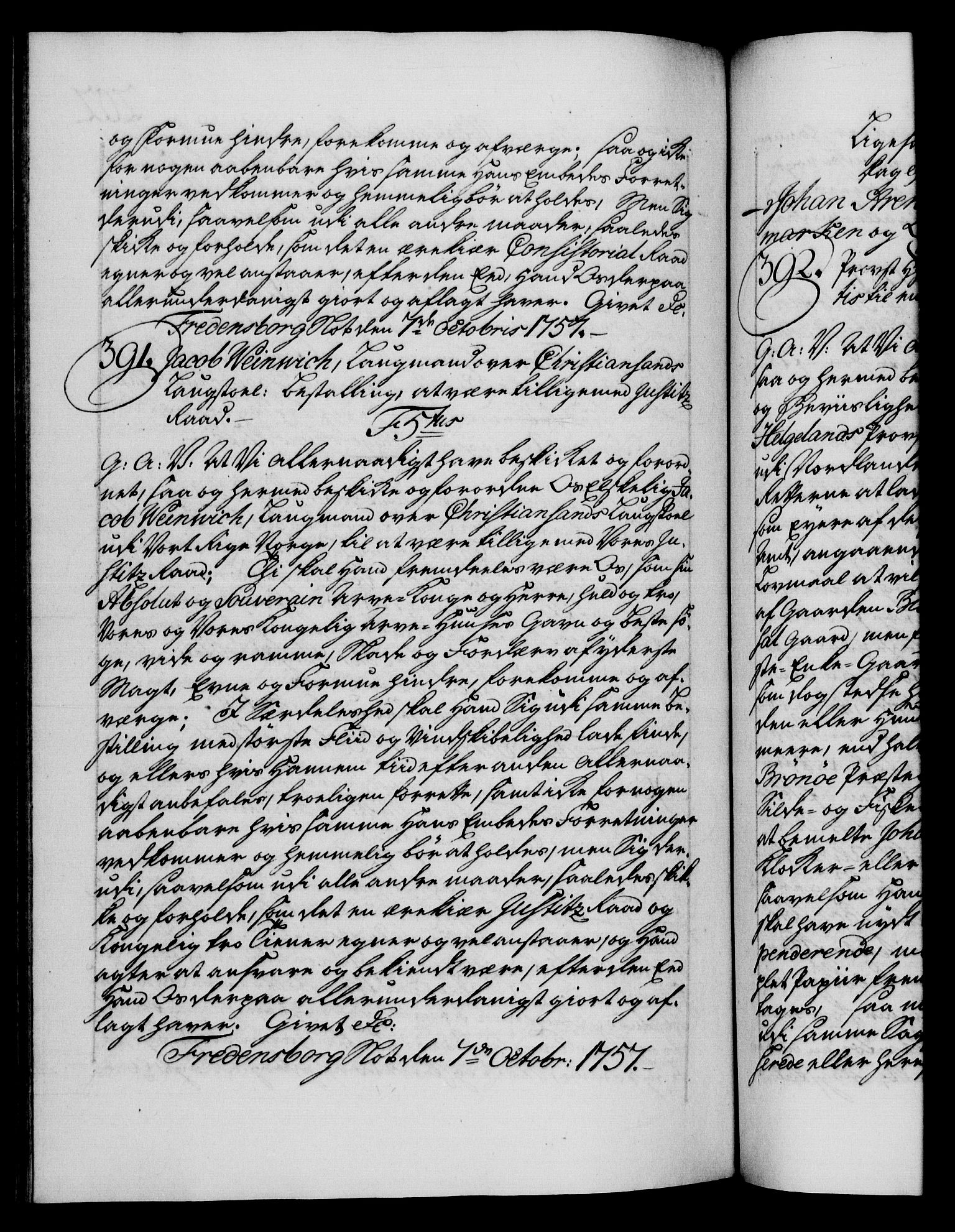 Danske Kanselli 1572-1799, AV/RA-EA-3023/F/Fc/Fca/Fcaa/L0040: Norske registre, 1757-1759, p. 202b