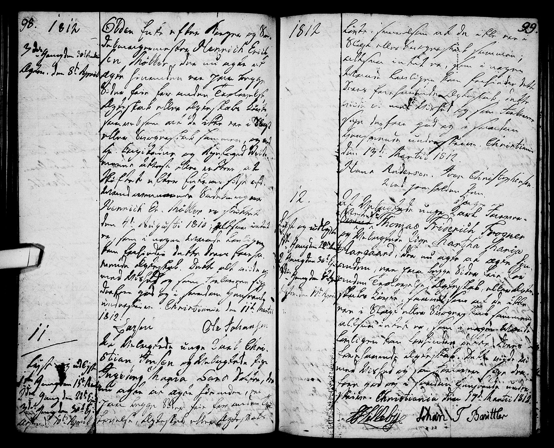 Oslo domkirke Kirkebøker, AV/SAO-A-10752/L/La/L0011: Best man's statements no. 11, 1807-1819, p. 98-99