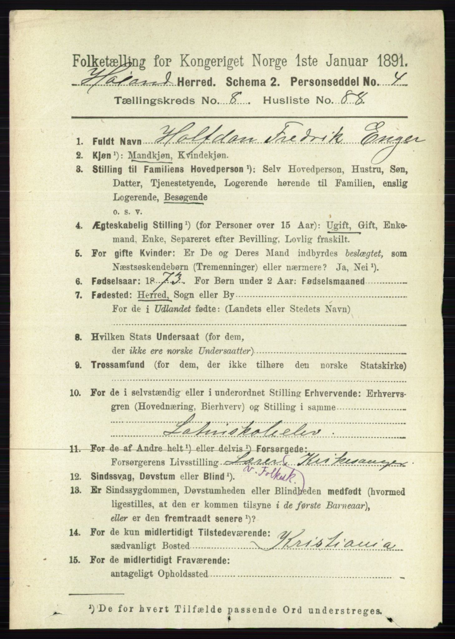 RA, 1891 census for 0221 Høland, 1891, p. 6086