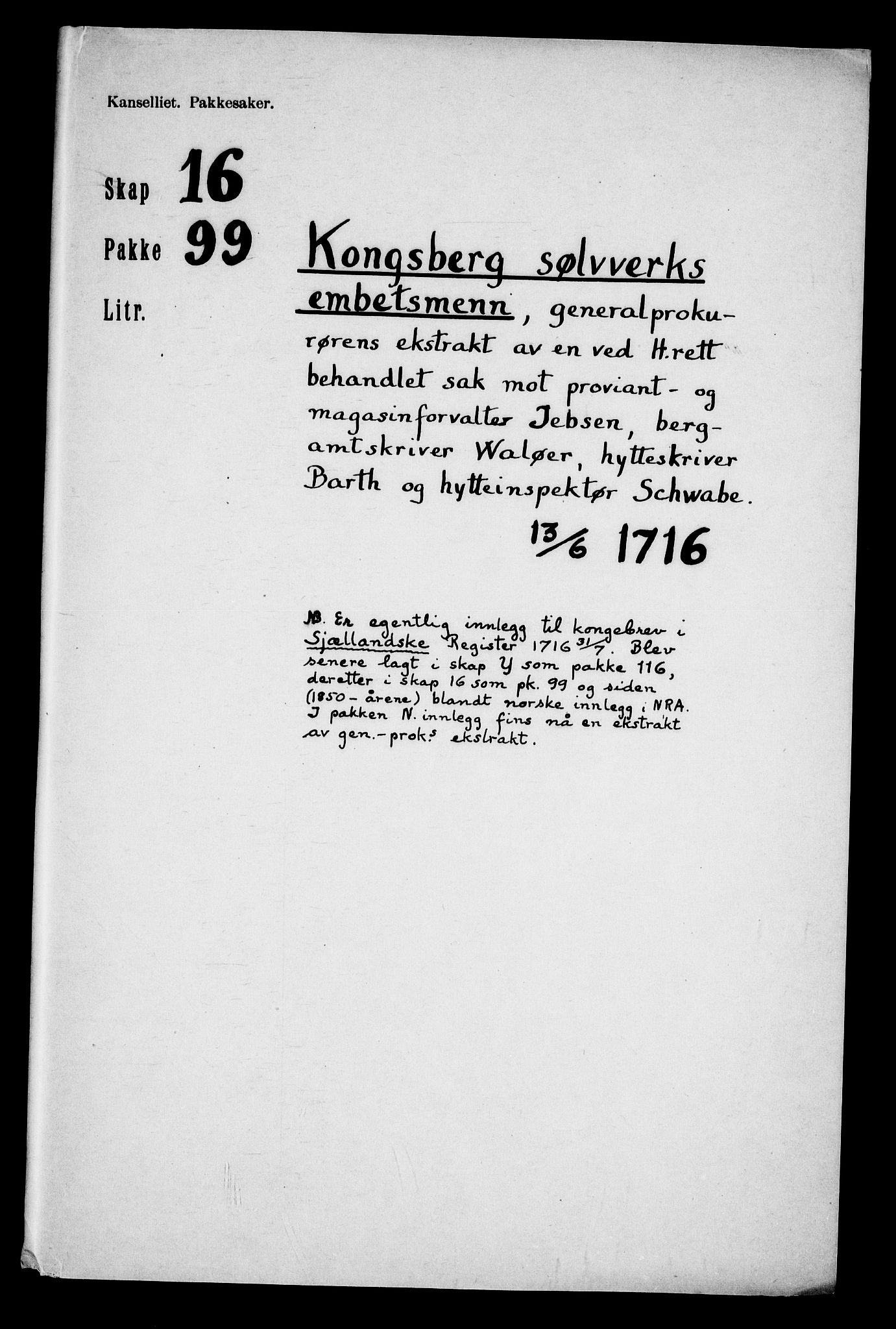 Danske Kanselli, Skapsaker, RA/EA-4061/F/L0131: Skap 16, pakke 97-101, 1716-1798, p. 230