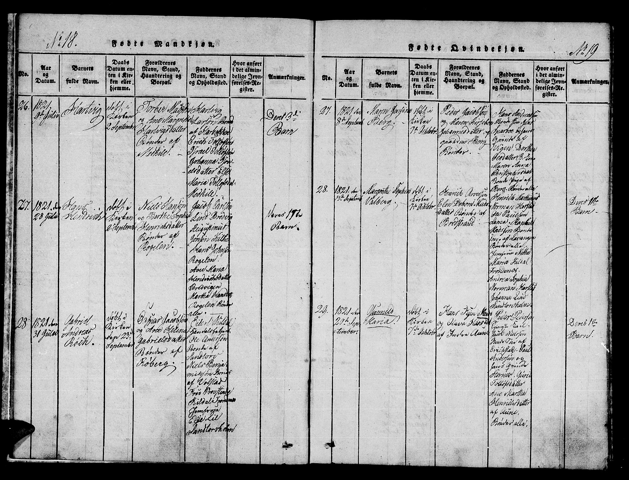 Trondenes sokneprestkontor, AV/SATØ-S-1319/H/Ha/L0006kirke: Parish register (official) no. 6, 1821-1827, p. 18-19